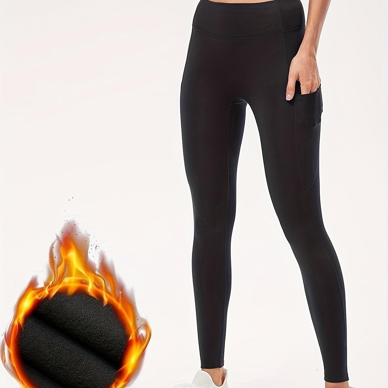 Women's Thermal Fleece Lined High Waist Yoga Leggings Pocket - Temu Malta