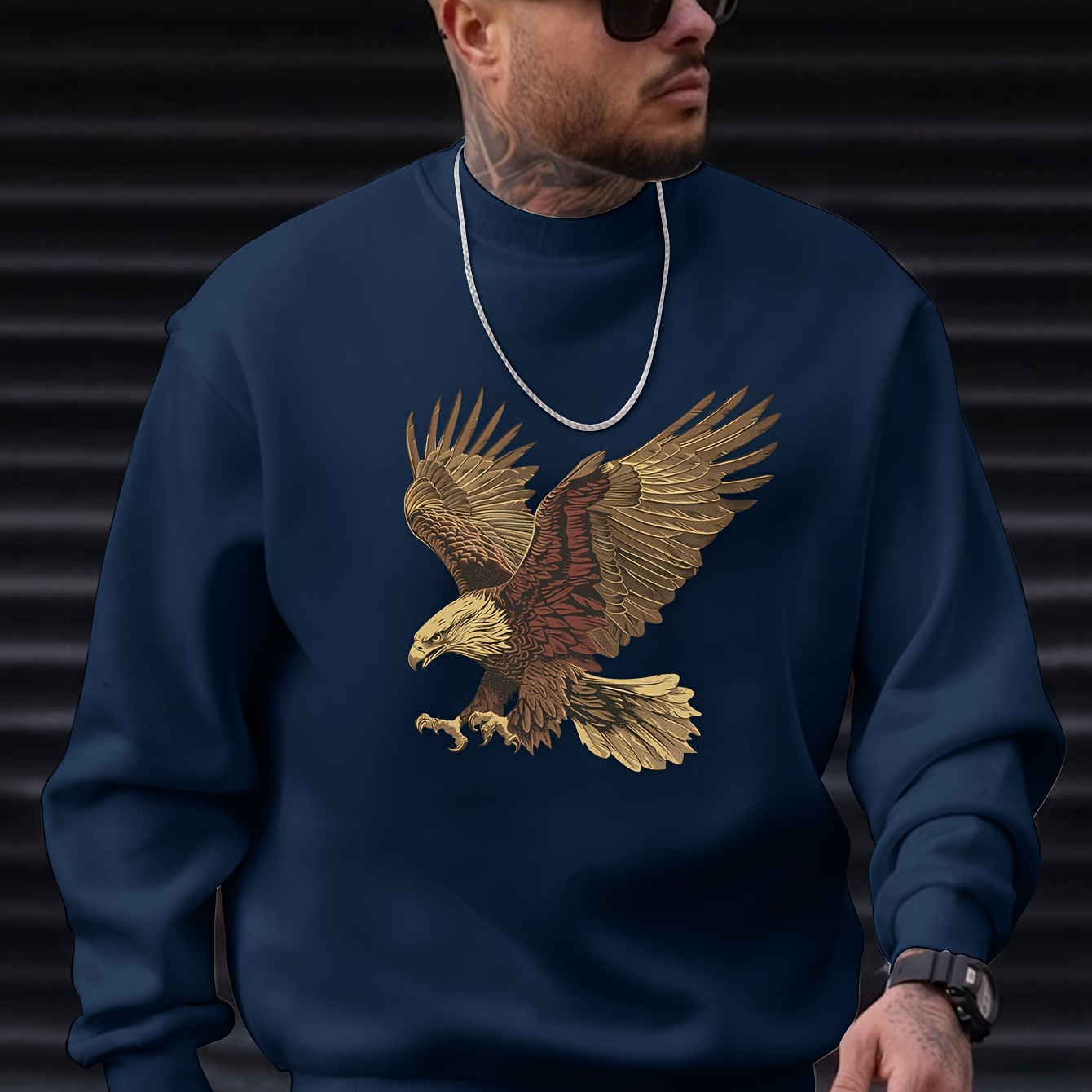 

Flying Eagle Print Men's Fashionable Printed Long Sleeve Sweatshirt - Comfortable Crew Neck, Ideal For Outdoor Sports, All-season Style