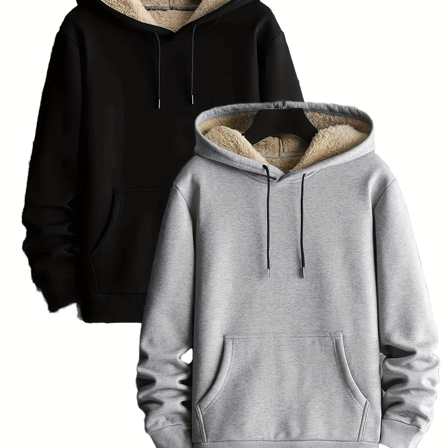 

2pcs Unisex Hooded Sweatshirts, Polyester , Hoodies, Fleece Lining And , For Fall/