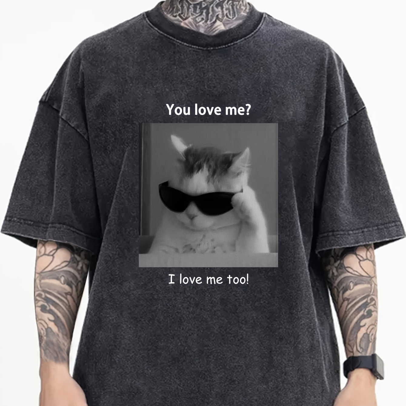 

Men's Distressed Washed Letter Animal Print T-shirt