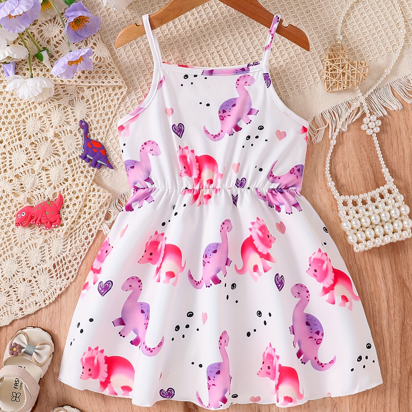 

Baby Girls Cute Cartoon Print Pleated Dress, Princess Dresses, Summer Cami Dresses