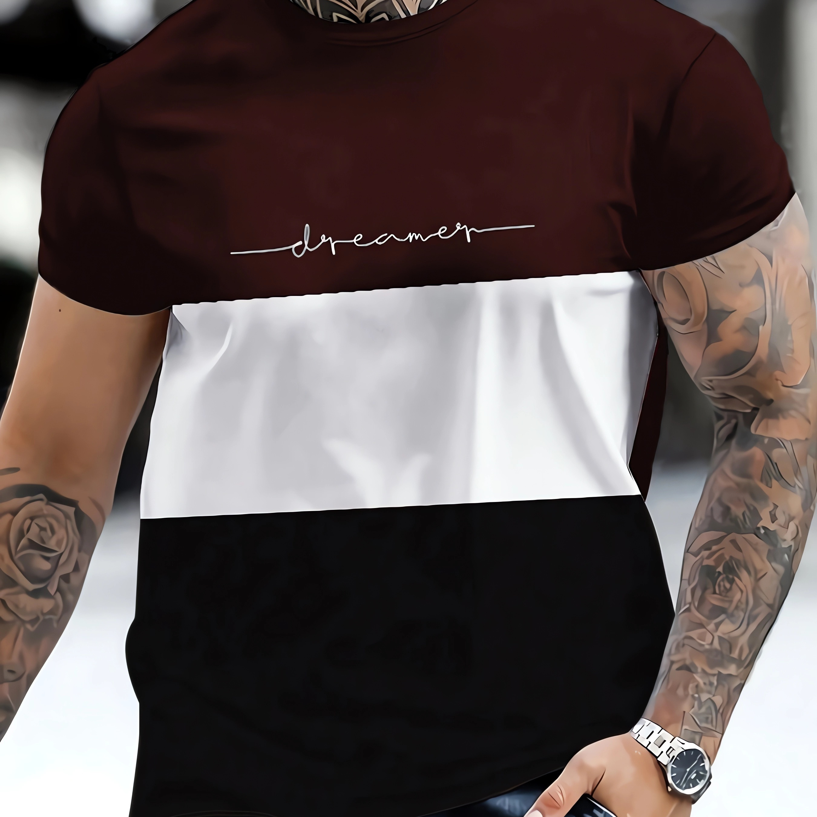 

Color Blocked Crew Neck Short Sleeve T-shirt For Men, Casual Summer T-shirt For Daily Wear And Vacation Resorts