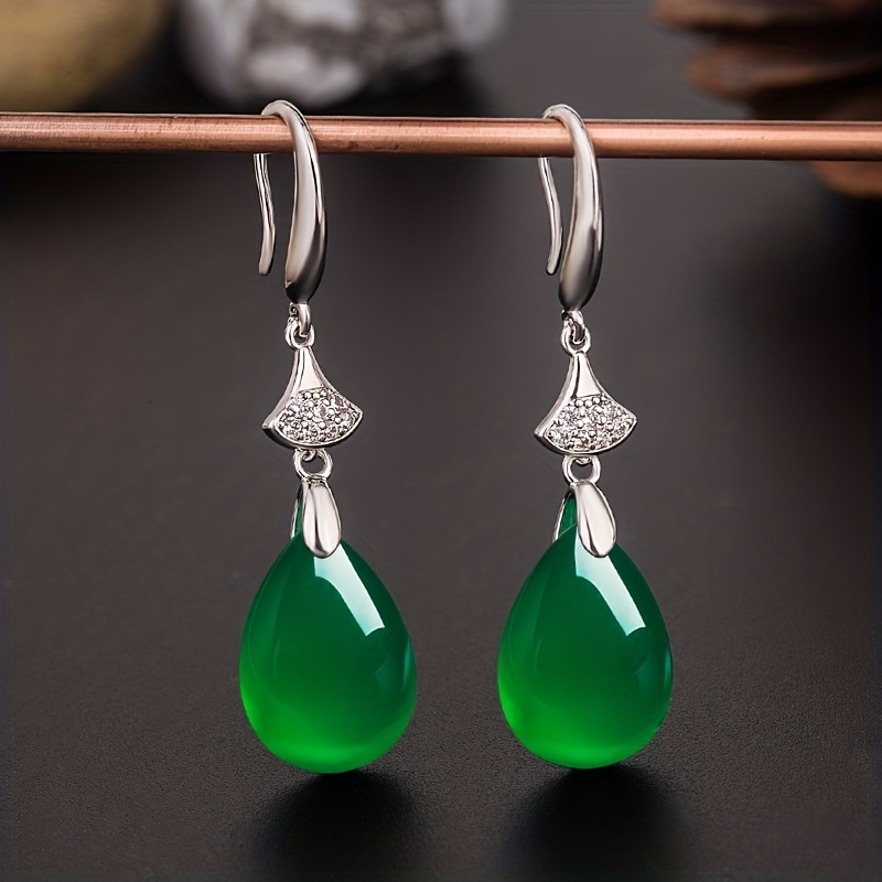 

Boho Style Green Agate Long Drop Dangle Earrings Green Chalcedony Jewelry Gift