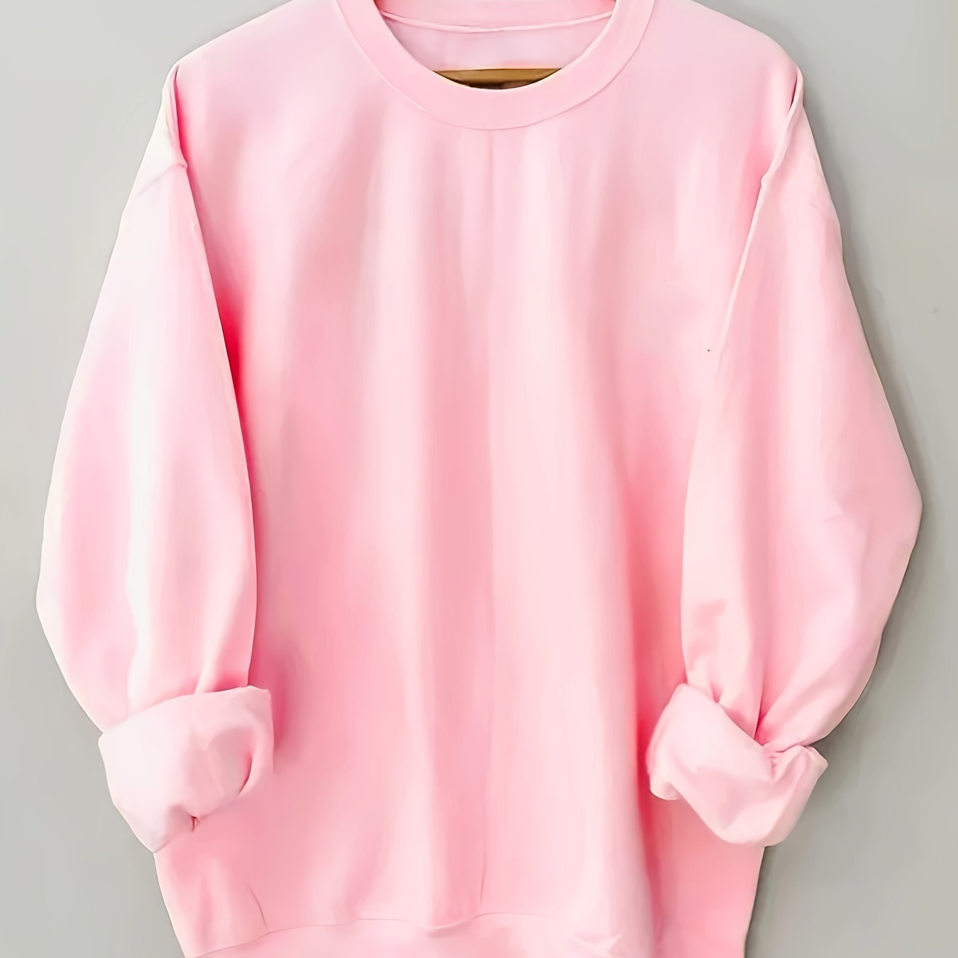 

Solid Sweatshirt, Crew Neck Casual Sweatshirt For Fall & Spring, Women's Clothing