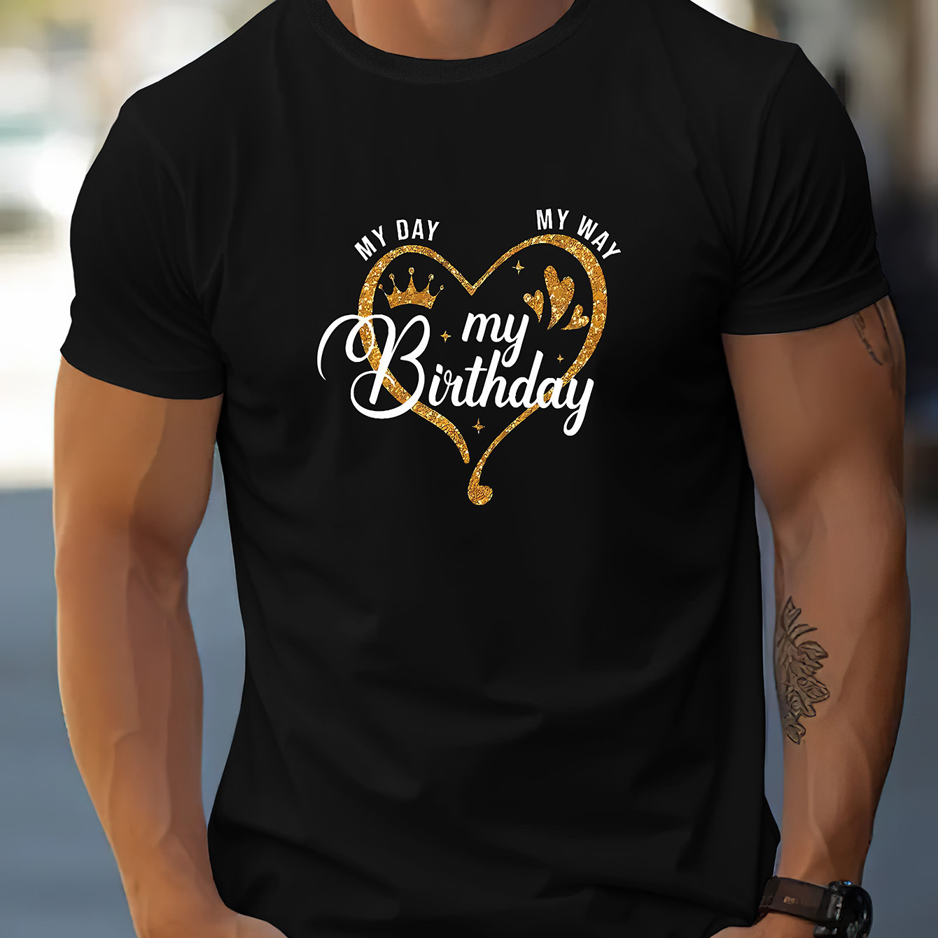 

My Birthday Print Men's Crew Neck Fashionable Short Sleeve Sports T-shirt, Comfortable And Versatile, For Summer And Spring, Athletic Style, Comfort Fit T-shirt, As Gifts