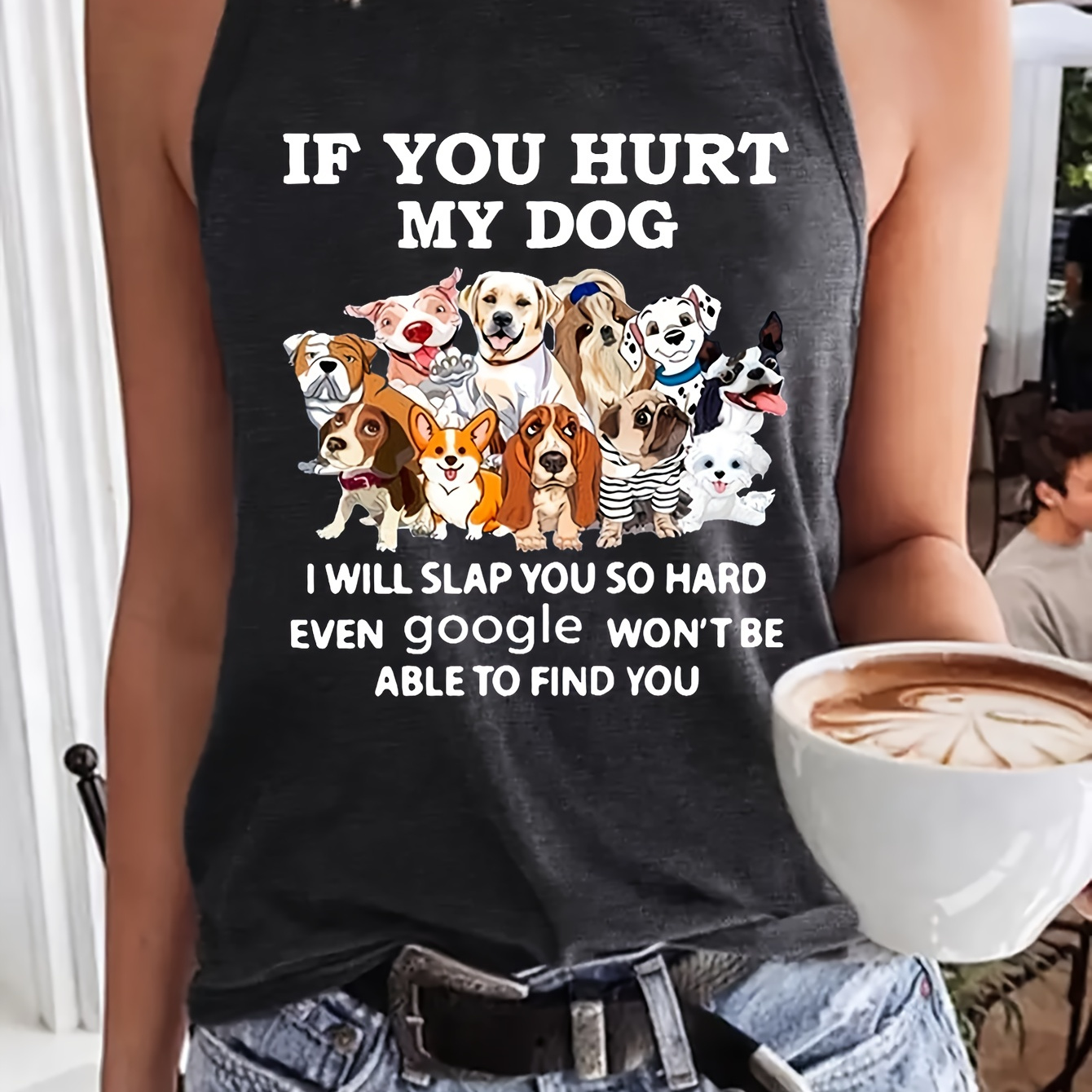 

Letter & Dog Graphic Print Tank Top, Sleeveless Casual Top For Summer & Spring, Women's Clothing
