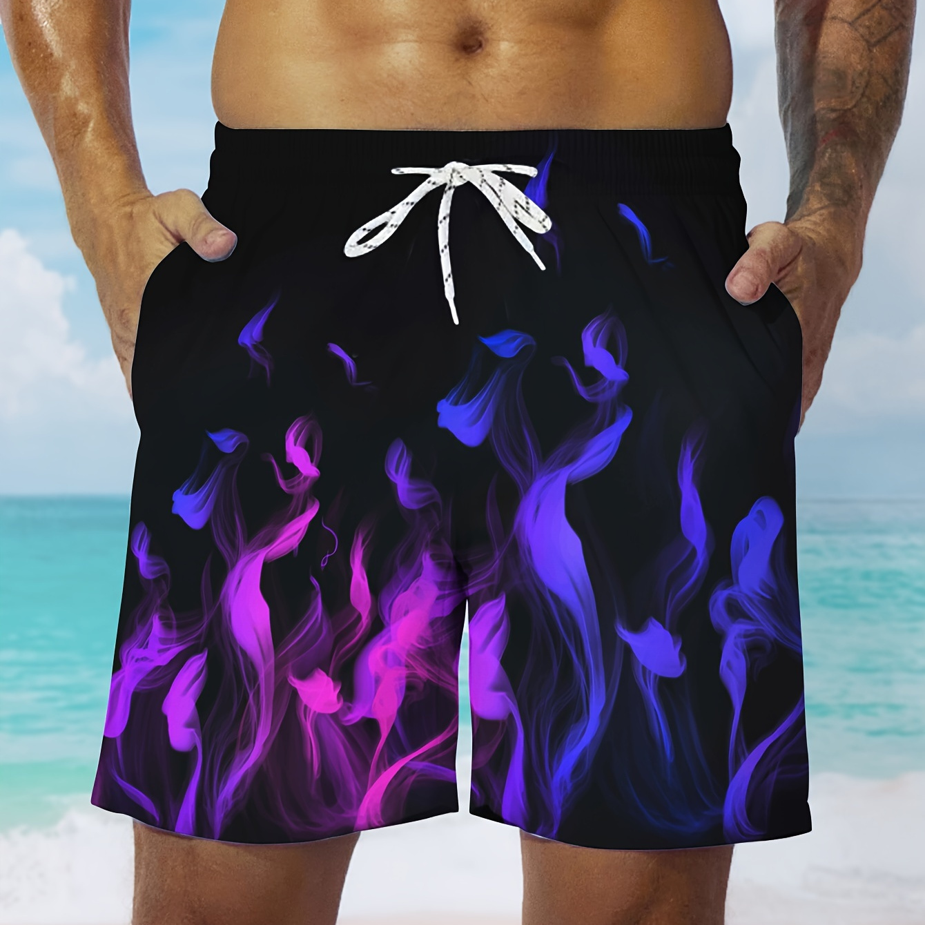 

Plus Size Men's Smog Graphic Print Shorts For Summer, Trendy Casual Board Shorts For Males