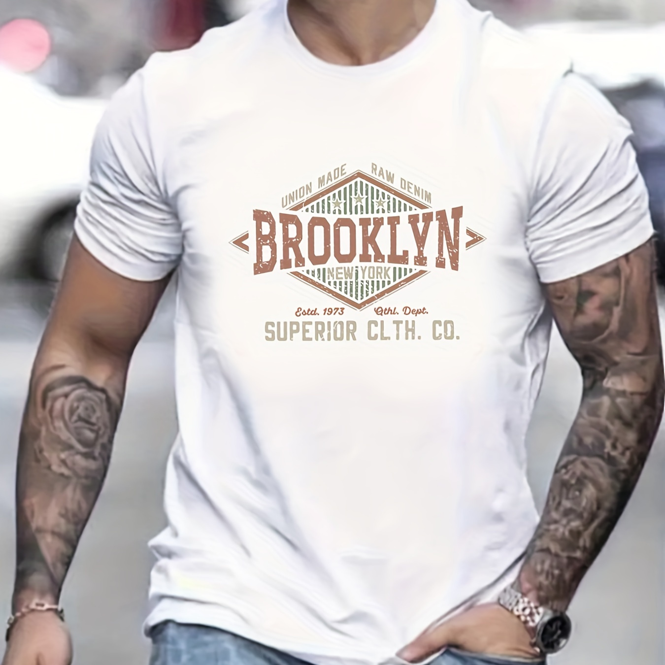 

brooklyn" Pattern Print Men's Comfy T-shirt, Graphic Tee Men's Summer Clothes, Men's Outfits