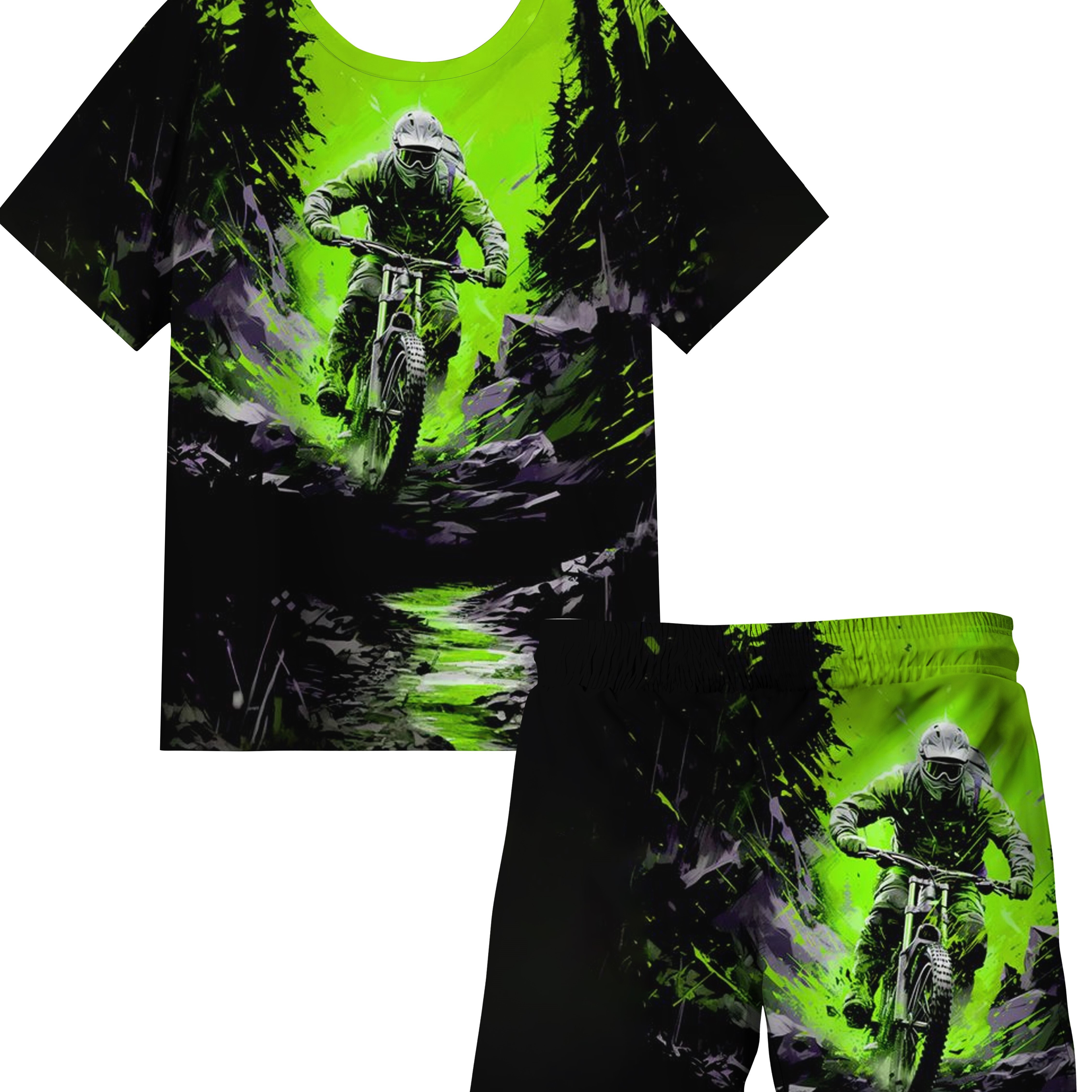 

2pcs Boys Casual Motorcycle 3d Print Comfortable Versatile Short Sleeve T-shirt & Shorts Set, Cool, Lightweight And Comfy Summer Clothes!