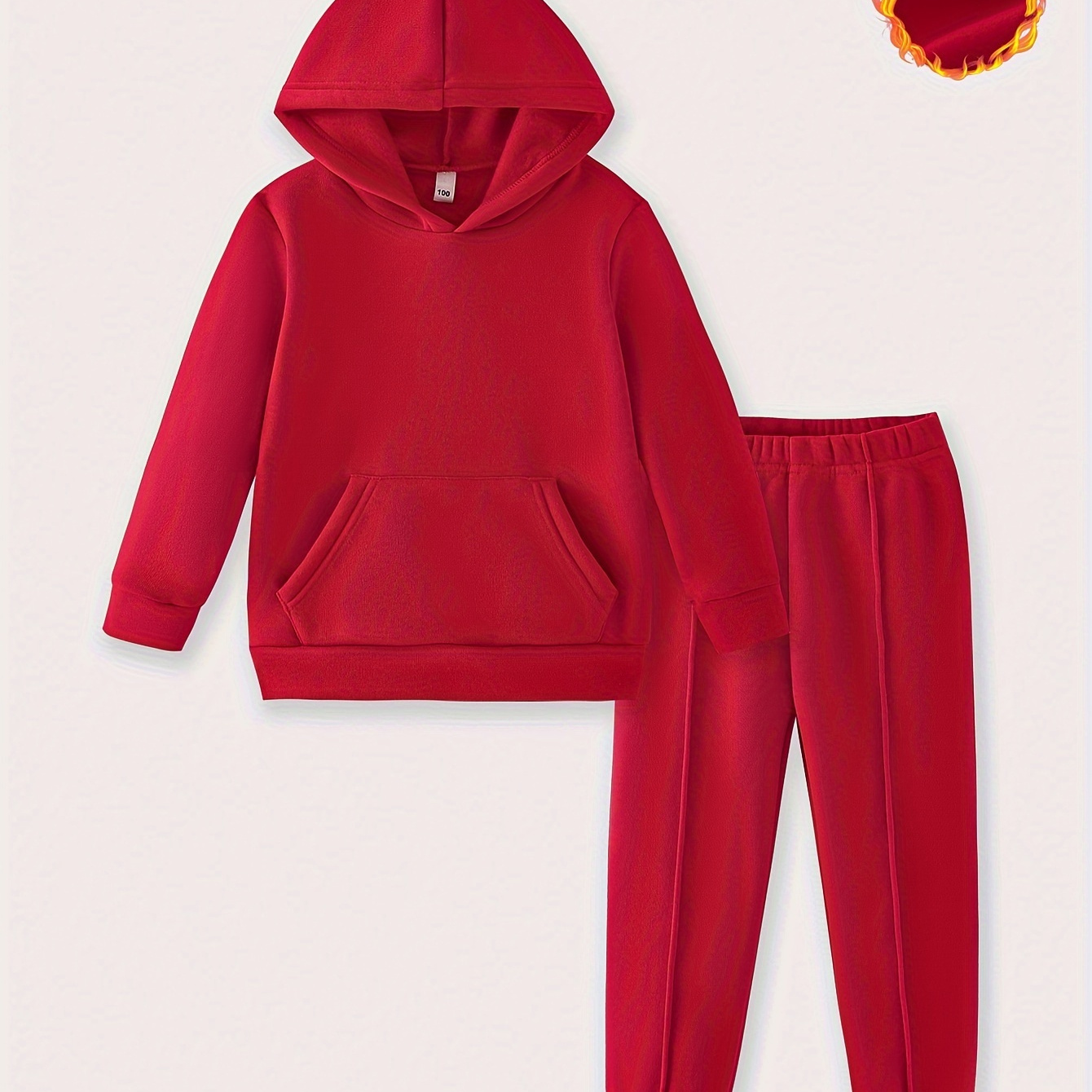 

2pcs Boys' Cozy Red Hoodie & Jogger Set - Solid Color, Long Sleeve With Pocket, Polyester , Casual Sporty Style For Fall/winter, Jogging Suits, Outdoor