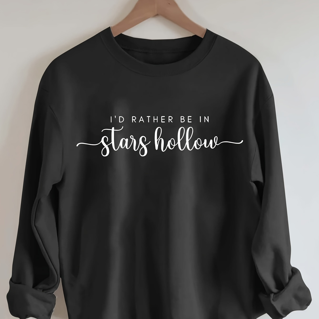 

Women's 'i'd Rather Be In Stars Hollow' Letter Print Sweatshirt - 100% Polyester Crew Neck Long Sleeve Knit Pullover Casual Style For Fall/winter