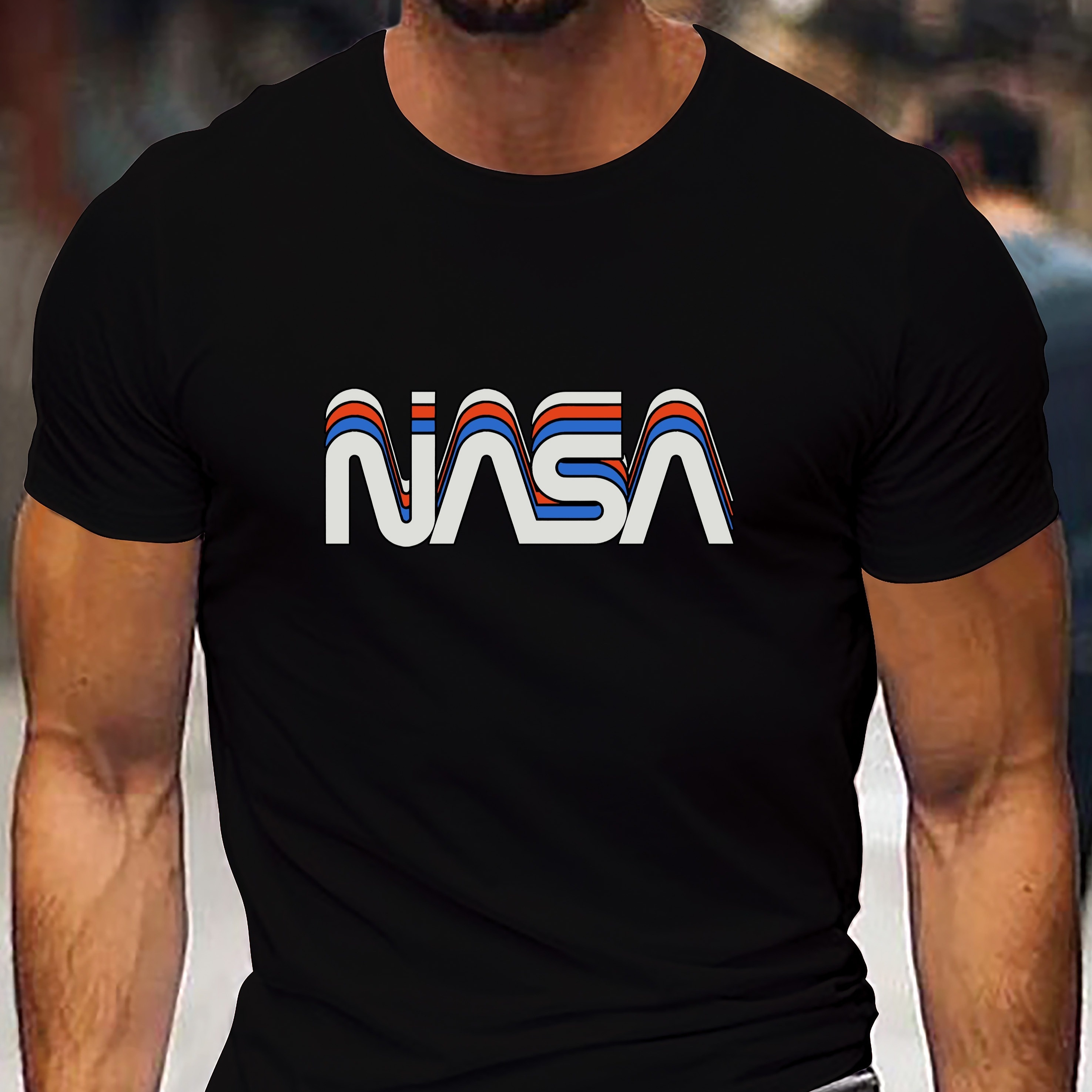 

T-shirt graphique à col rond pour homme avec imprimé NASA, haut d'été à manches courtes pour homme, t-shirt confortable et tendance pour homme