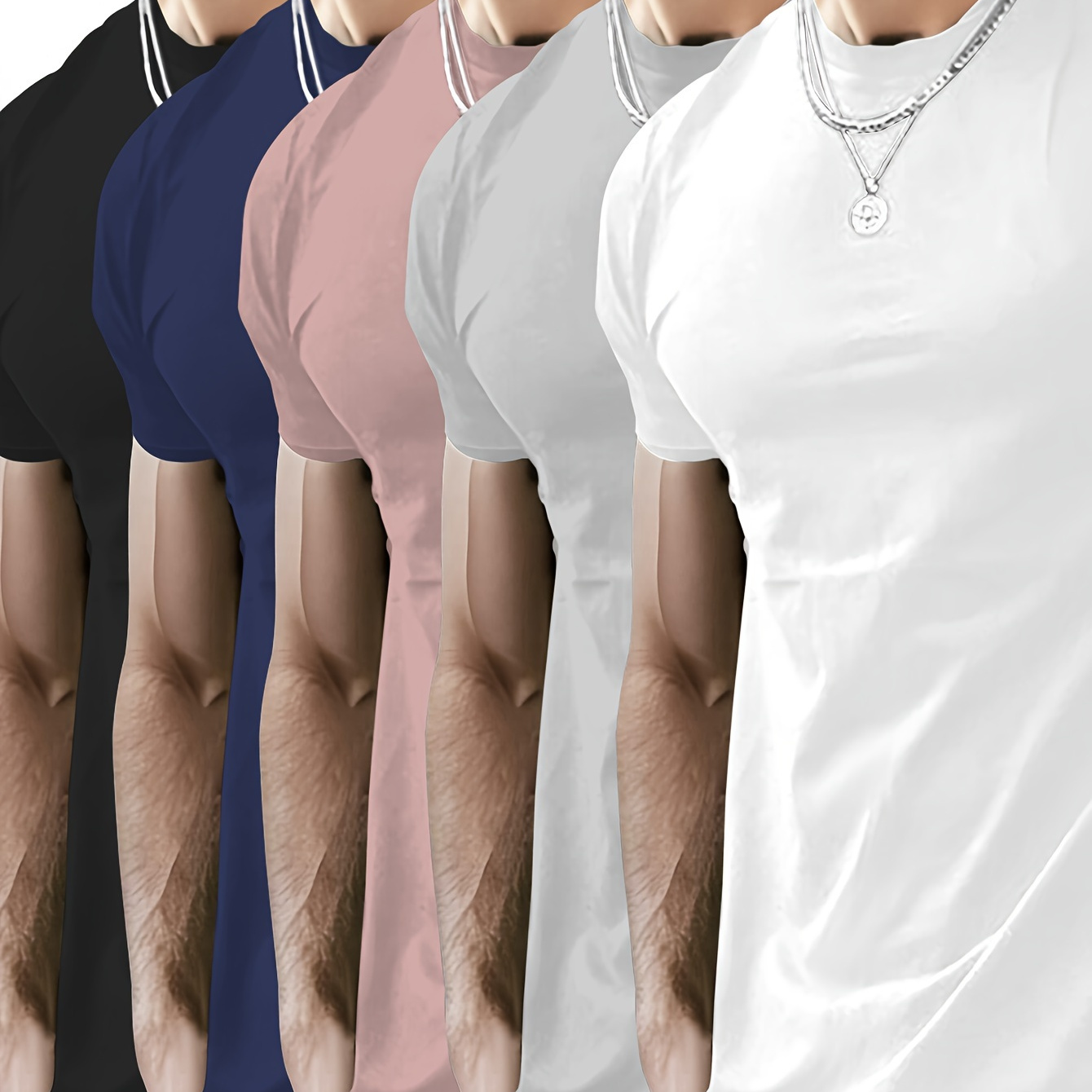 

5-pack Set Of Men's Short Sleeve Crew Neck T-shirts In Solid Color, Summer Leisure Tops For Outdoor, Running And Training Wear