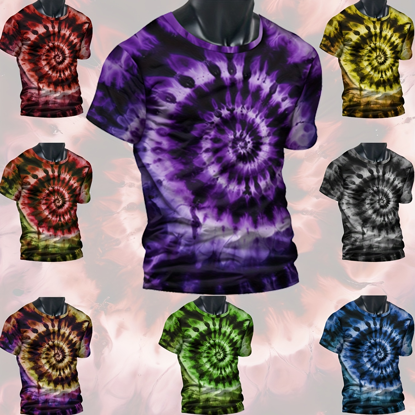 

Tie Dye Whirl 3d Graphic Print Men's Novelty Short Sleeve Crew Neck T-shirt, Summer Outdoor