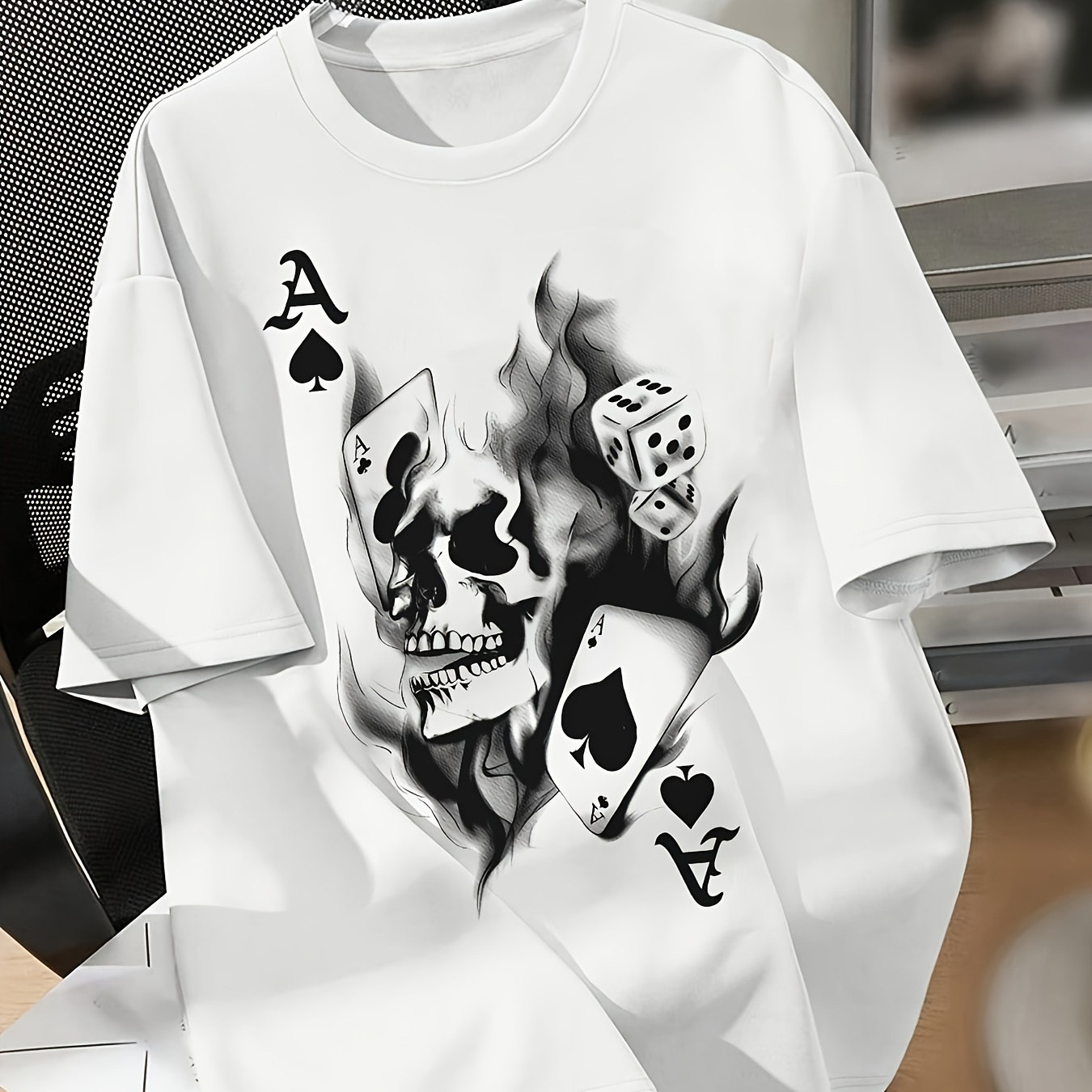 

Skull Print Drop Shoulder T-shirt, Short Sleeve Crew Neck Casual Top For Spring & Summer, Women's Clothing