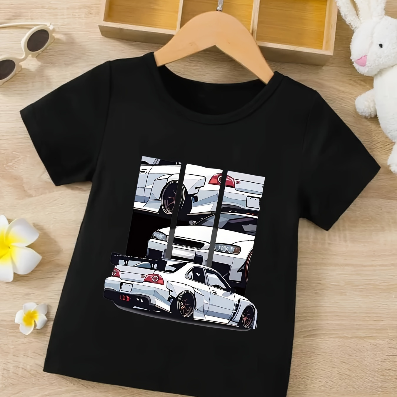 

Race Car Graphic Short Sleeve Crew Neck T-shirt, Casual Tee Tops Summer Gift, Boys' Clothing