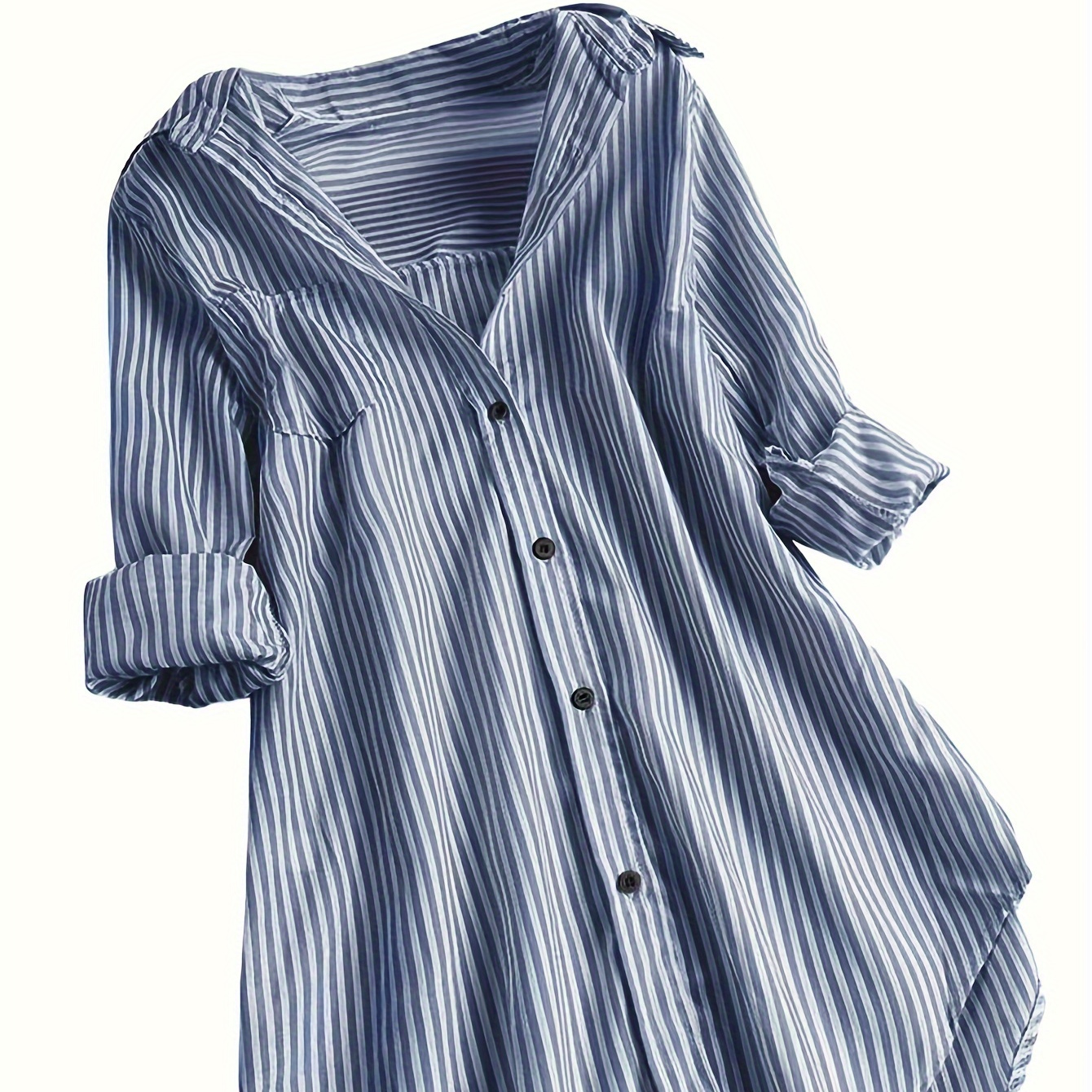 

Stripe Print Button Front Shirt, Casual Long Sleeve Blouse For Spring & Fall, Women's Clothing