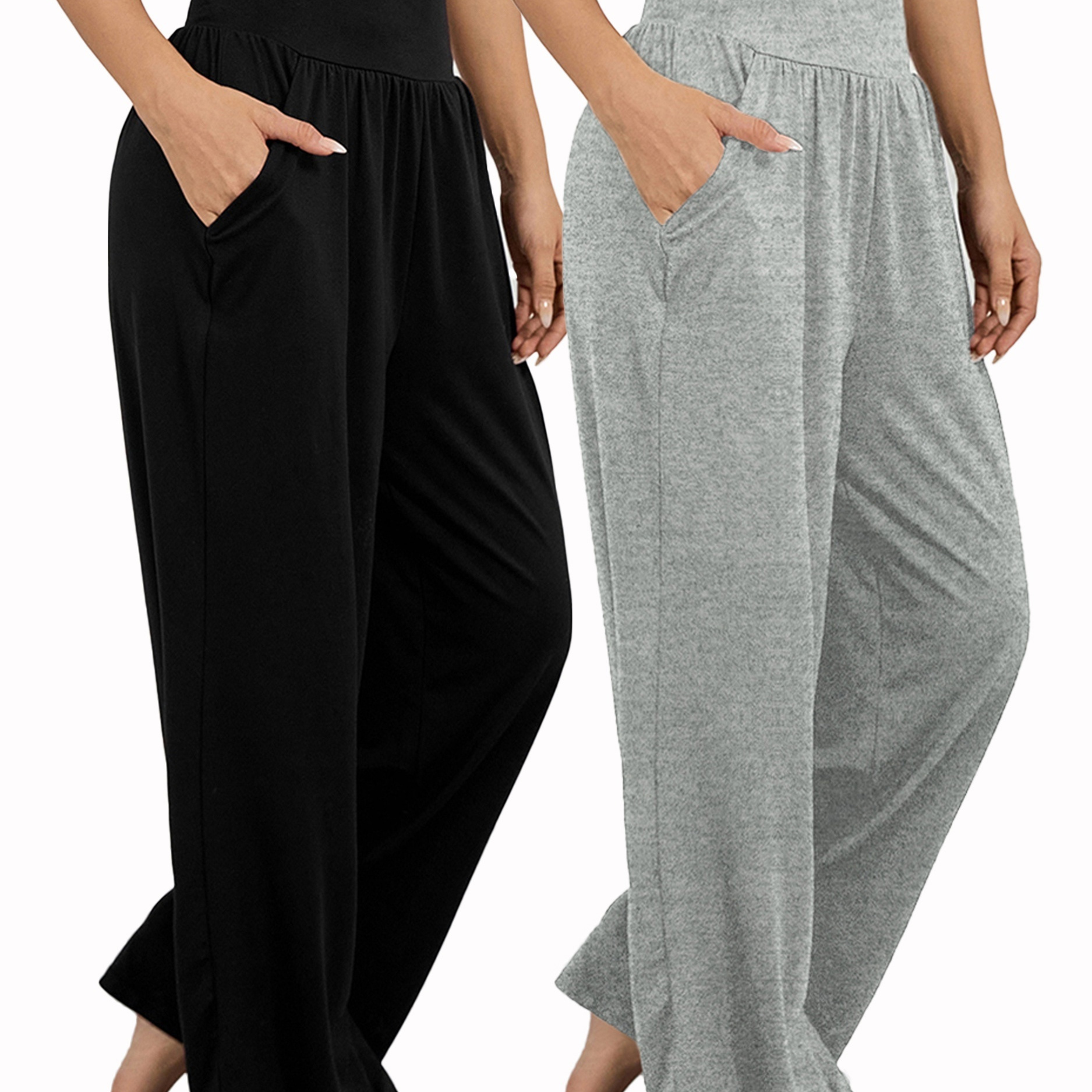 

4031-2#2pcs Combination Set Popular Wide-leg Pants With Pockets And Casual Dropping Yoga Trousers