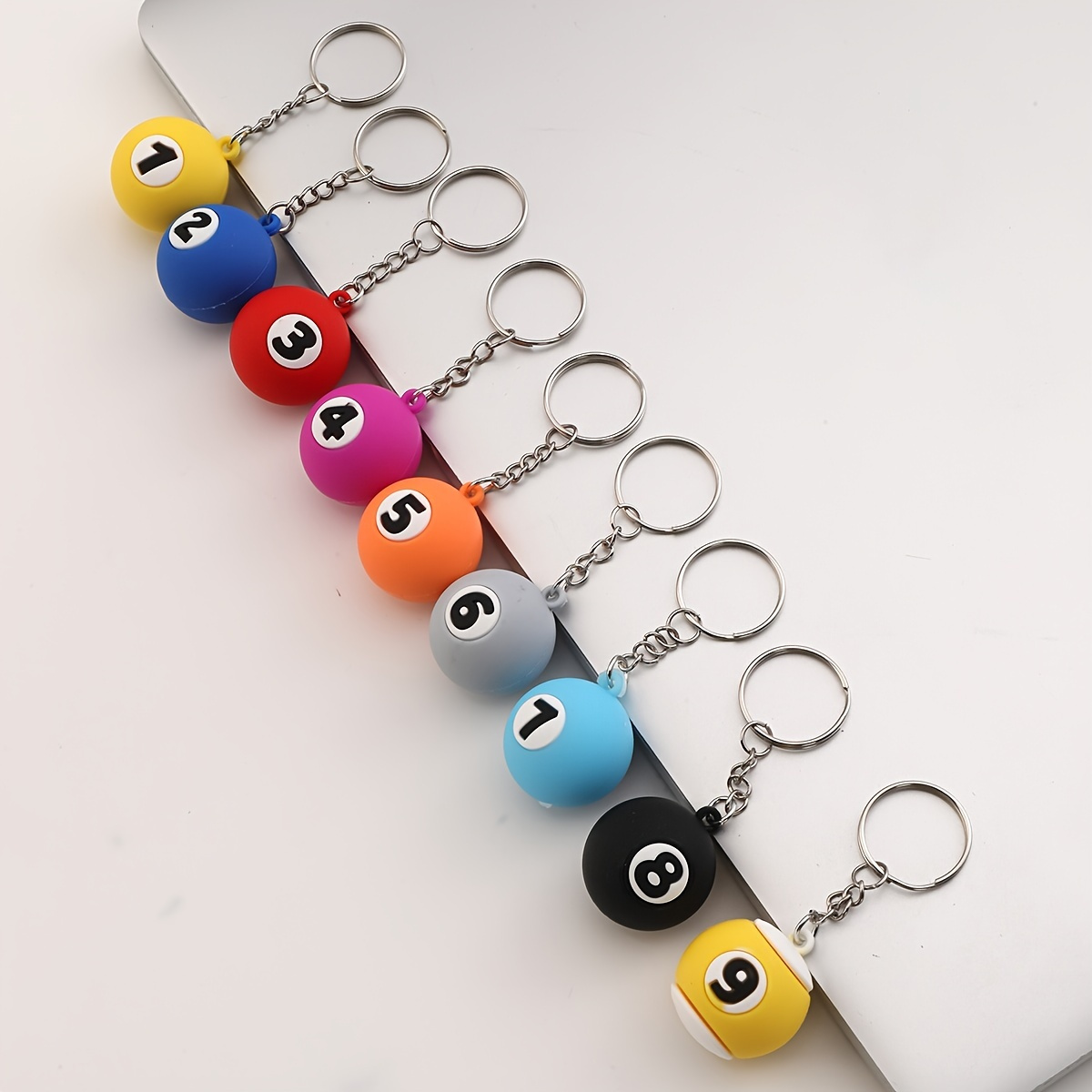 

9pcs Pvc Billiard Keychain Fashion Cute Cartoon Colorful Bag Key Chain Keyring Ornament Bag Purse Charm Accessories