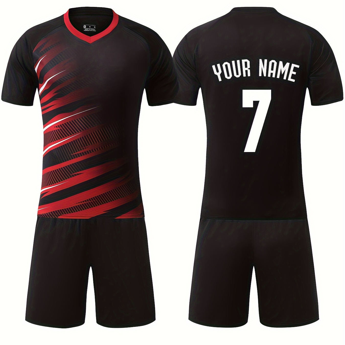 

Customized Boys Soccer Jersey Set, Breathable Mesh Quick-dry V-neck Short Sleeve Top And Shorts, Personalized Name & Number, Boys & Girls Football Kit