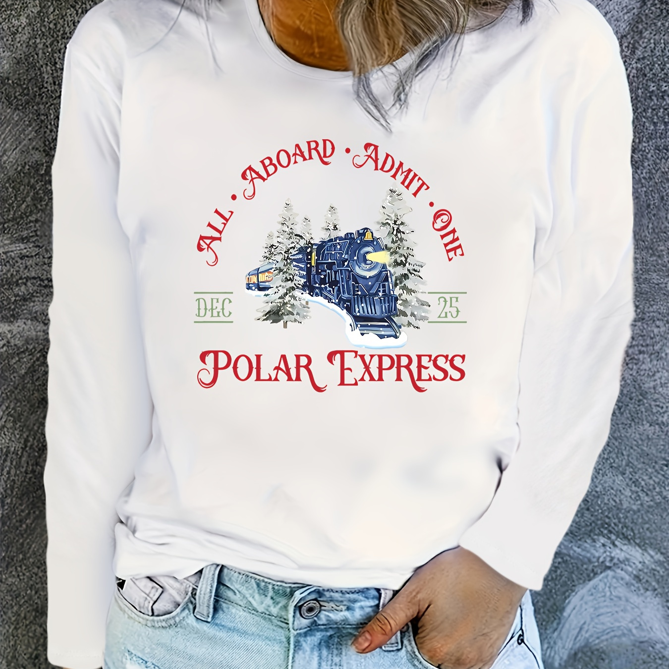 

1pc Women's Christmas Graphic Tee, Long Sleeve Top, Polyester , For Fall/