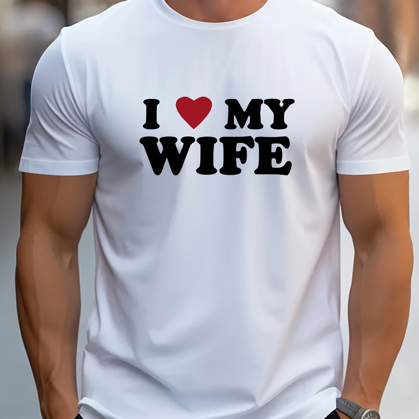 

I Love My Wife Print Tee Shirt, Tees For Men, Casual Short Sleeve T-shirt For Summer