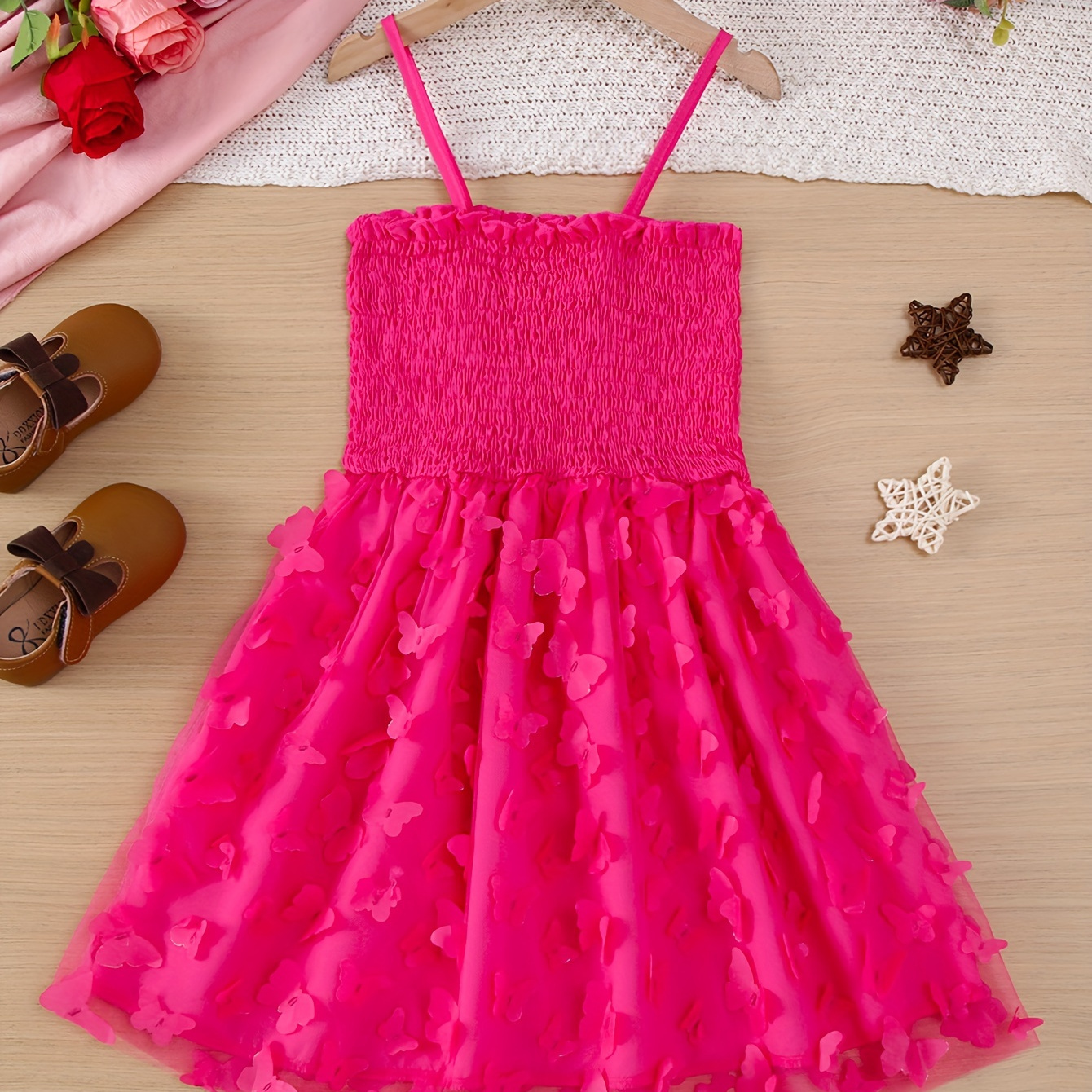 

Sweet Girls Butterfly Decor Cami Tutu Dress Trendy Mesh Dress For Summer Party