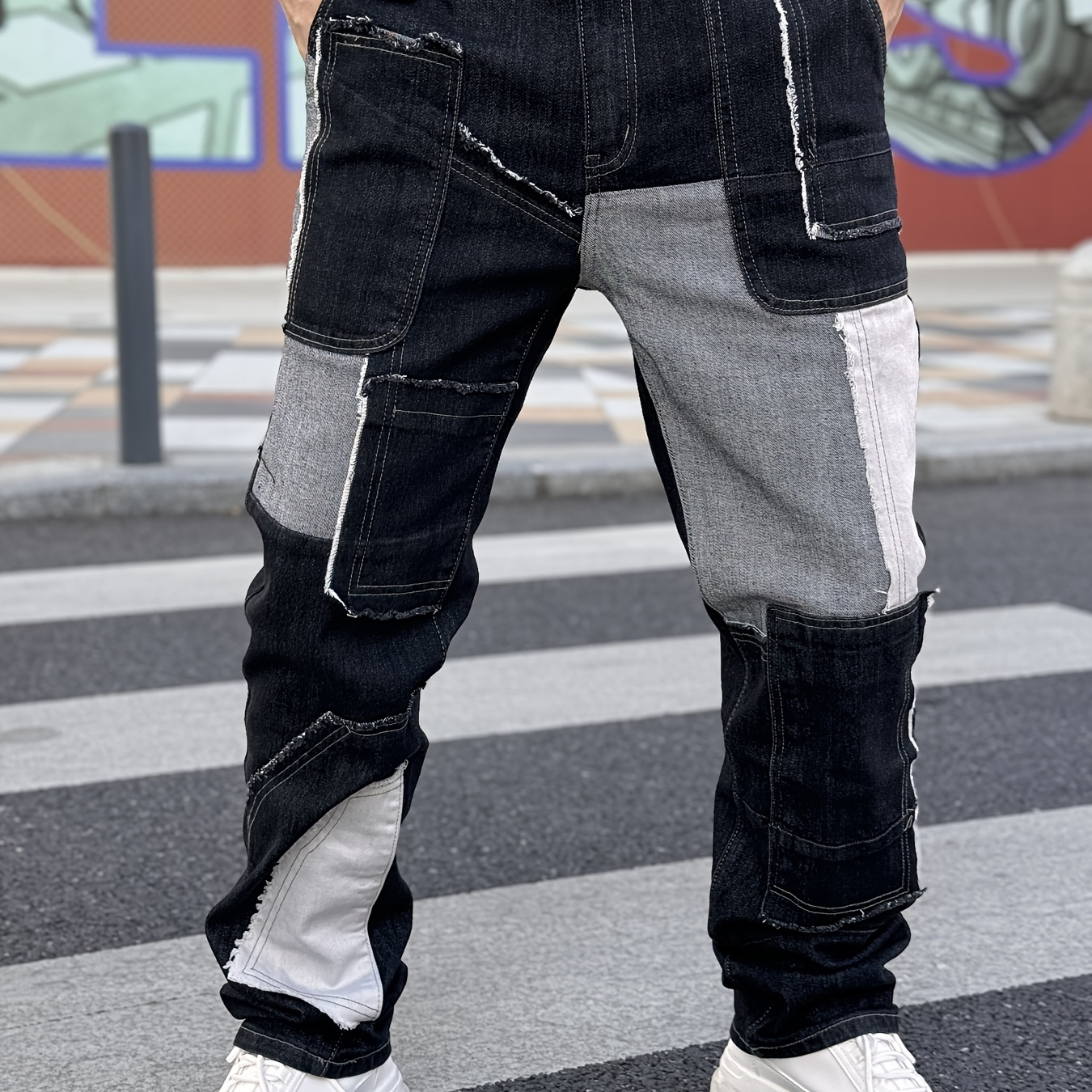 

American Men's Stretch Jeans Pants, Motorcycle Loose Pants, Fashion Splicing Design, Full Street Beggar Style, Suitable For All Motorcycle , Suitable For All , Suitable For All ,