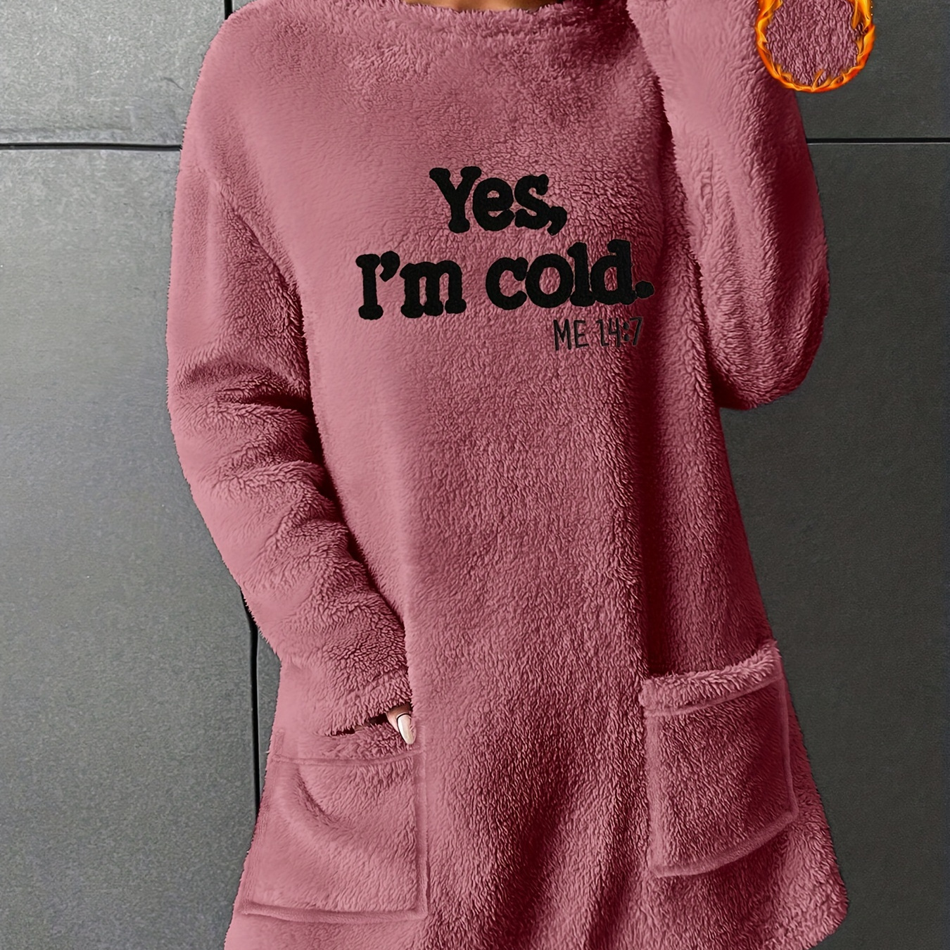 

Cozy Fleece-lined Women's Sweatshirt With Embroidery - Long Sleeve, Crew Neck, Dual Pockets | Elegant & Warm For Fall/winter