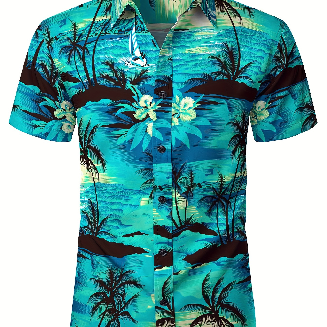 

Unisex Summer Beach Casual Short Sleeve Button Down Shirts, Printed Palmshadow Clothing