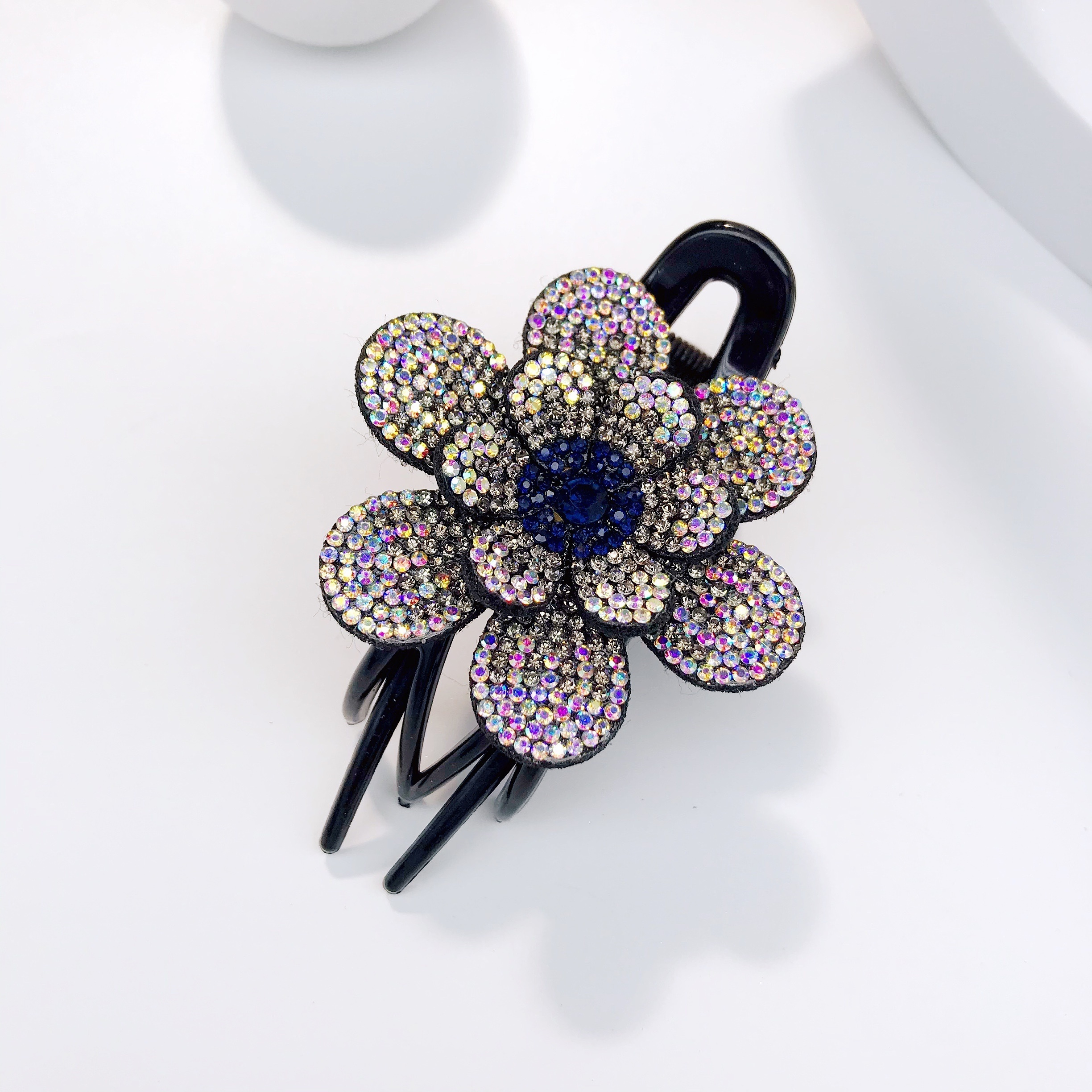 Vintage Rhinestone Flower Spring Clip Back Head Flash Metal - Temu