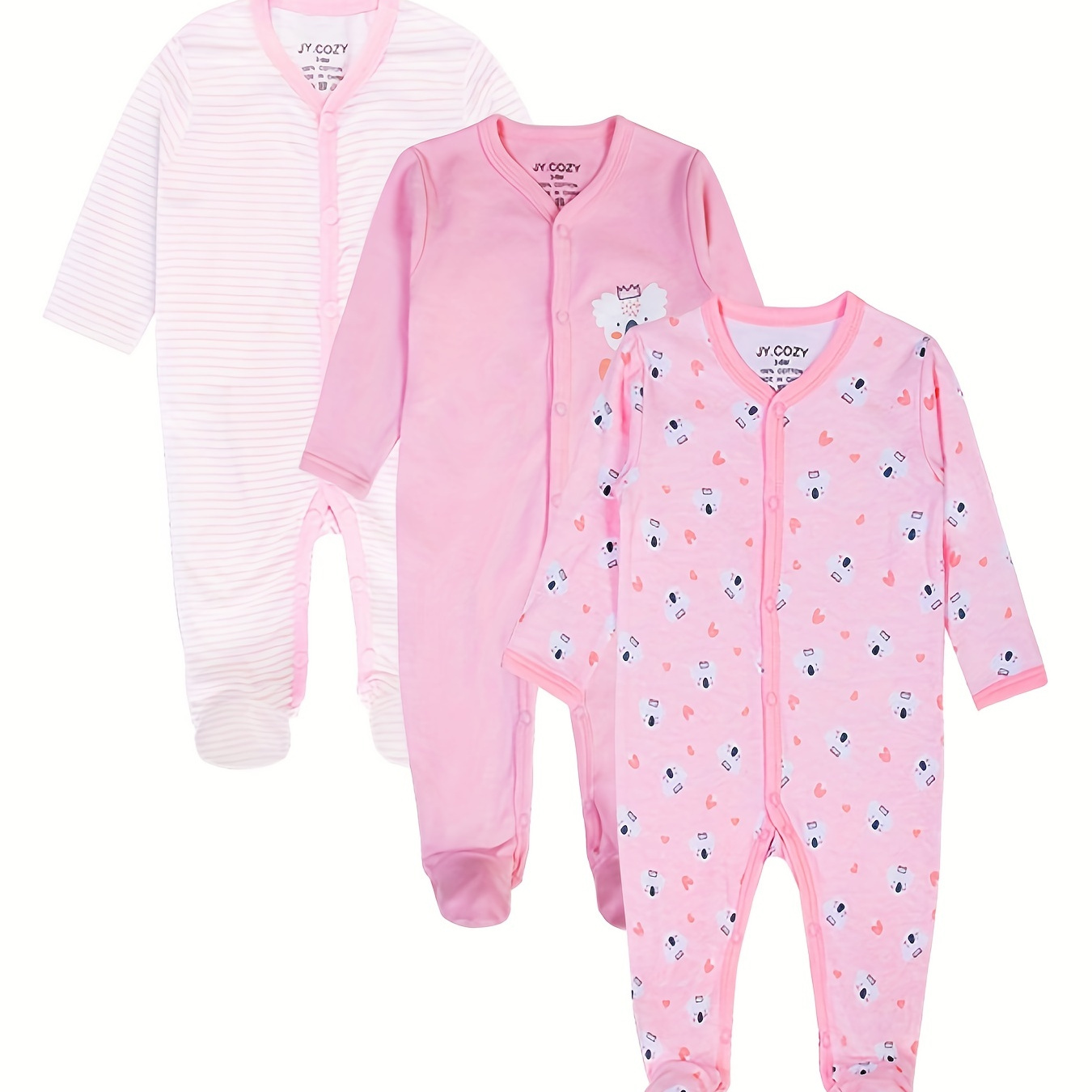 

Baby Girls Long Sleeve Cute & Comfy Cotton Romper 3pcs Set, Infant Newborn Onesies