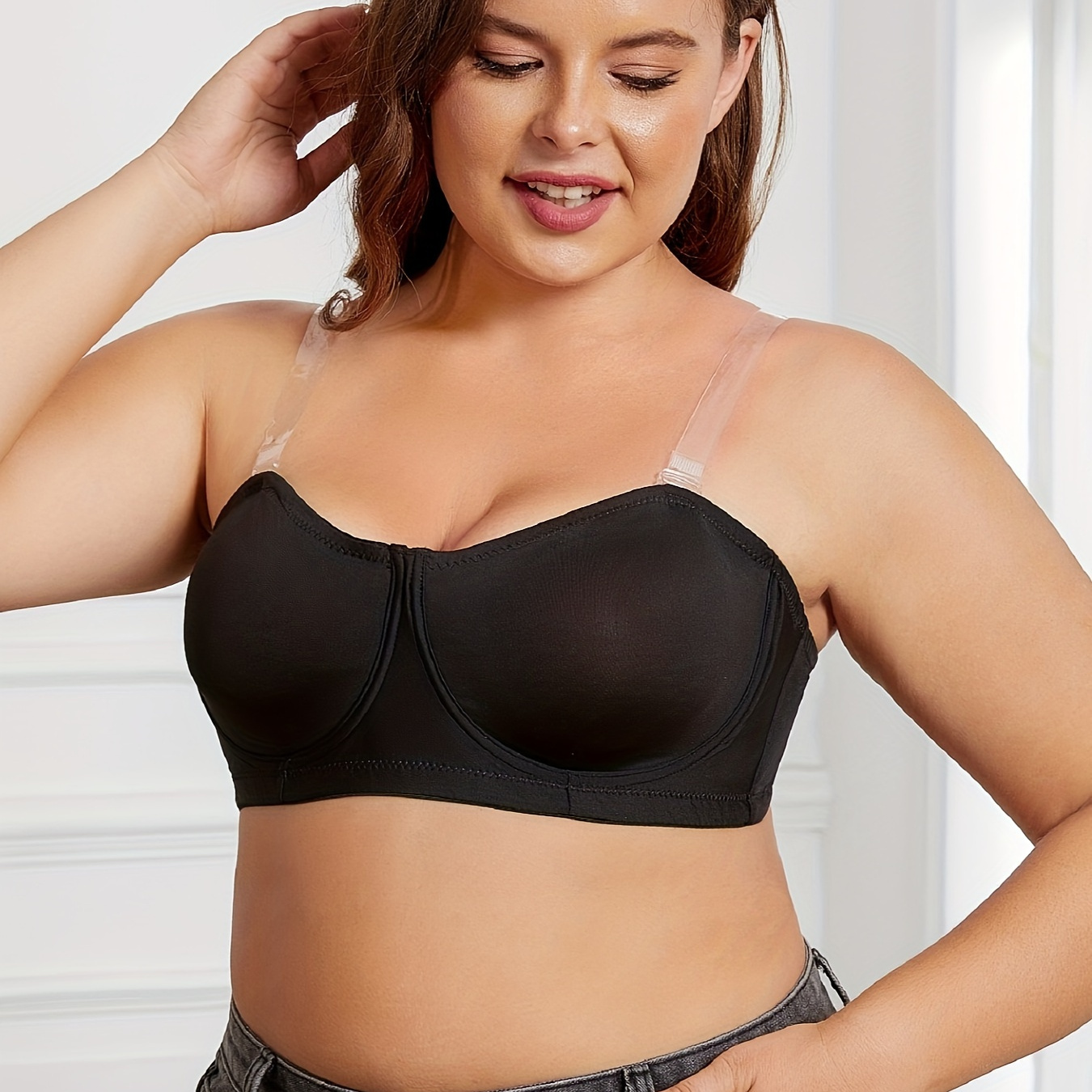 Plus Size Sexy Bra Women's Plus Solid Sleeveless Anti slip - Temu