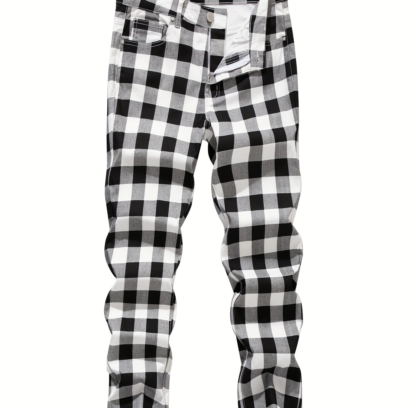 

Men's Checkboard Pattern Design Slightly Stretch Jeans, Chic Street Style Regular Fit Bottoms For Men, All Seasons