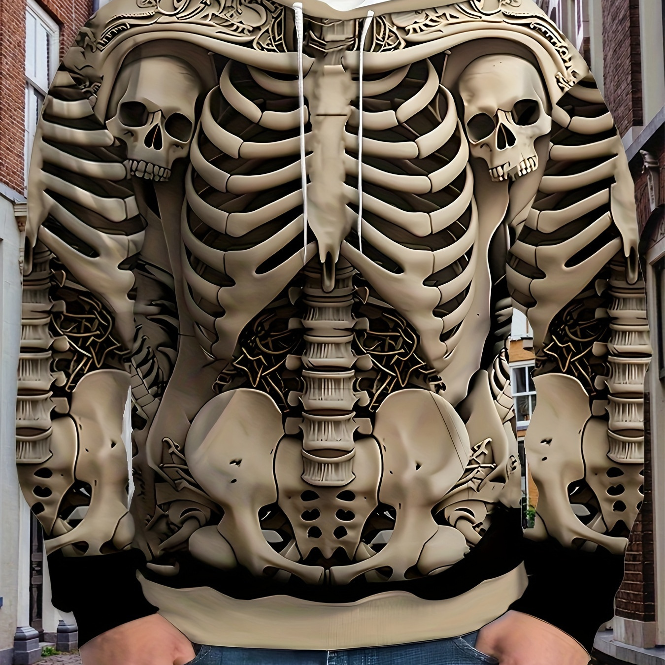 

3d Printed Skeleton Design Hoodie - Men', Casual, Polyester , Spring/, Regular Fit, Knit Fabric, Pockets