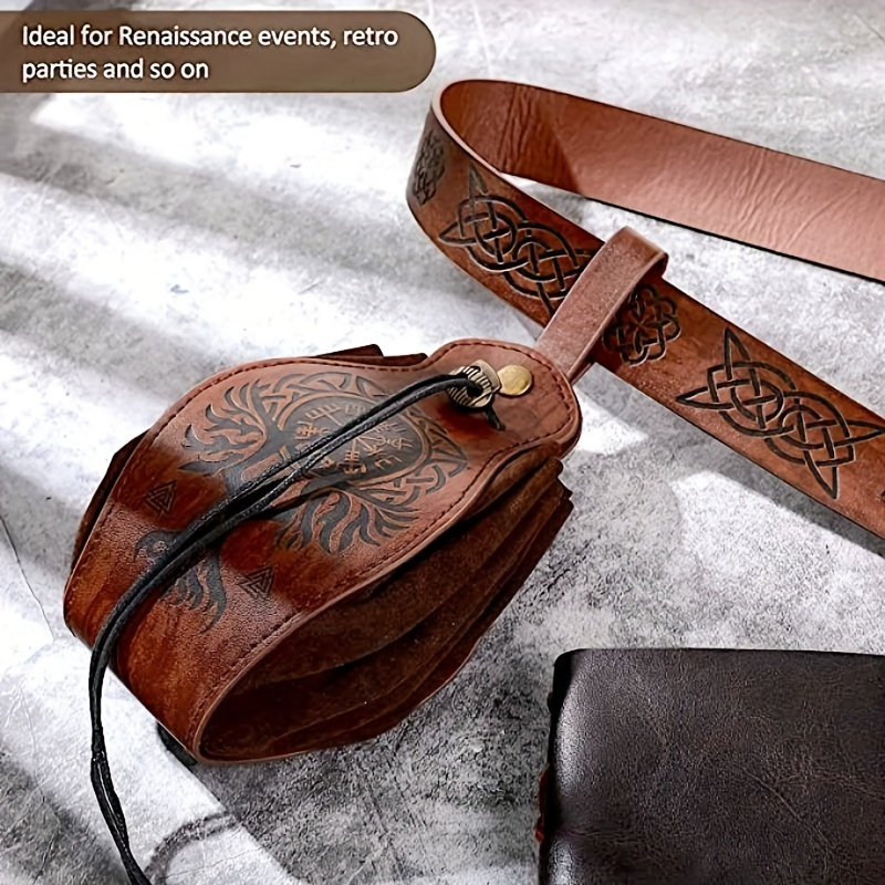 Medieval Vintage PU Leather Pouch Drawstring Fantasy Belt Magic