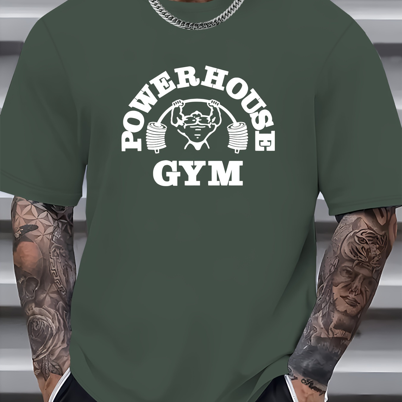 

Power House Gym Print Tees For Men, Casual Crew Neck Short Sleeve T-shirt, Comfortable Breathable T-shirt