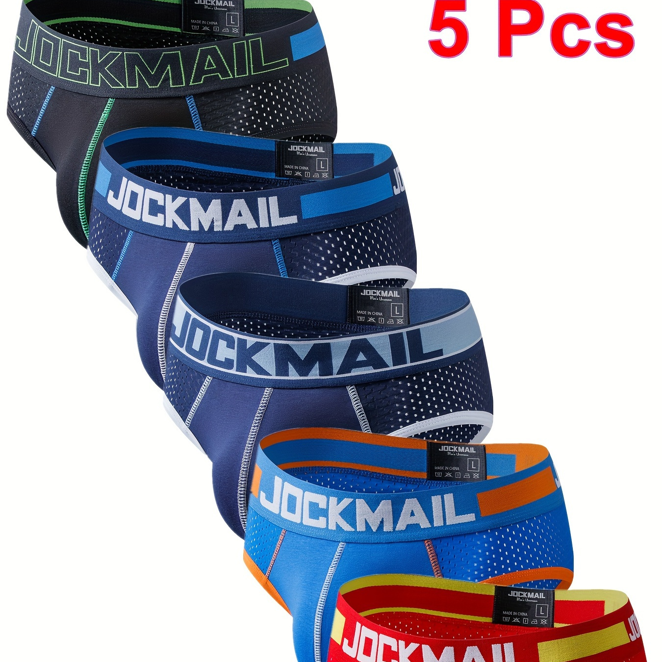 

5 Pieces Of Jockmail Mixed Color Low-waist Mesh Fabric Men's Underwear Breathable Sports Pants Daily Casual Underwear Design Underpants