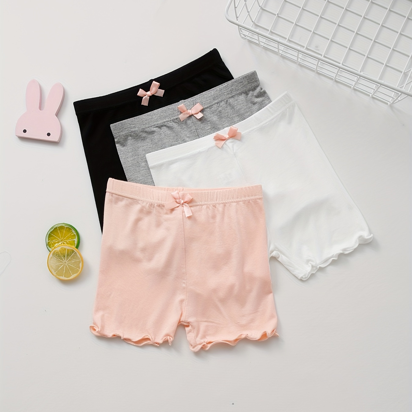 

4 Pcs Korean Style Girl's Cute Bow Design Modal Safety Panties, Soft & Comfortable 4 Corners Briefs For All Season Wearing