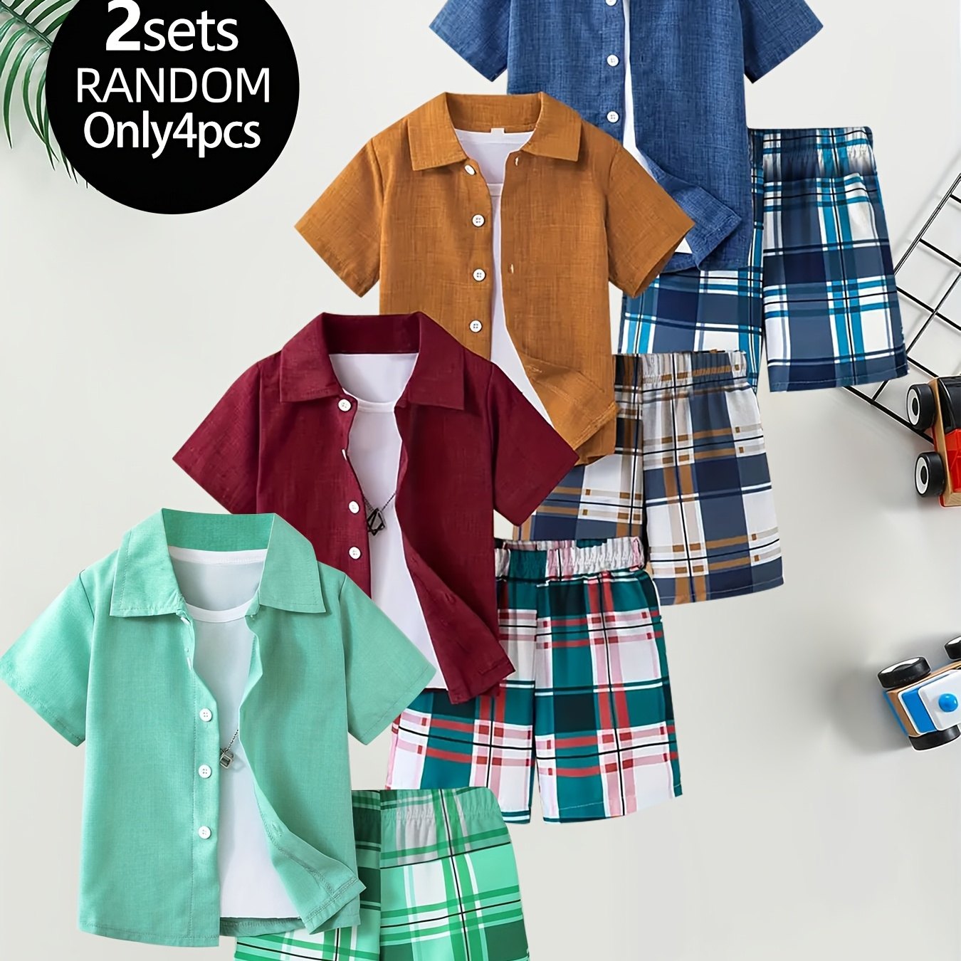 boys casual random 2 sets 4 pieces total youth summer outfit