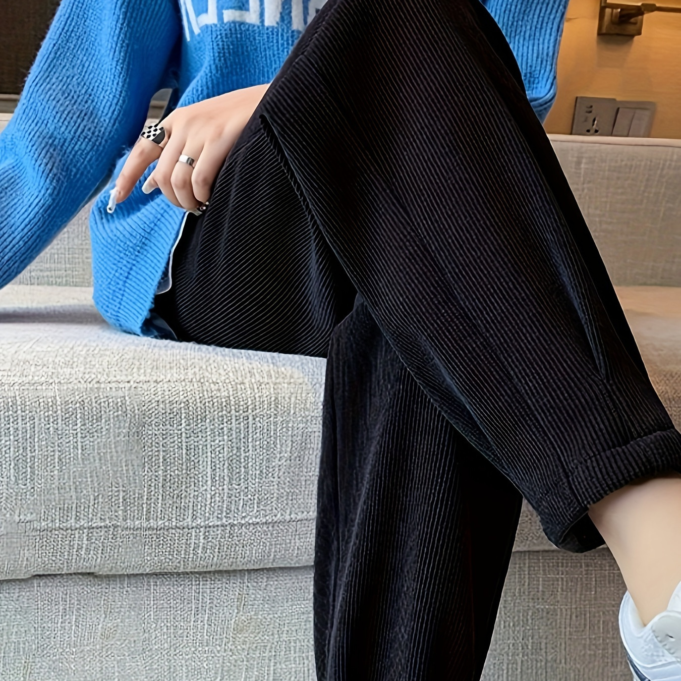 

Spring Short Velvet Autumn And Winter Snowy White Sweatpants For Women With Extra Velvet Thickened Sweatpants Herringbone Casual Pants