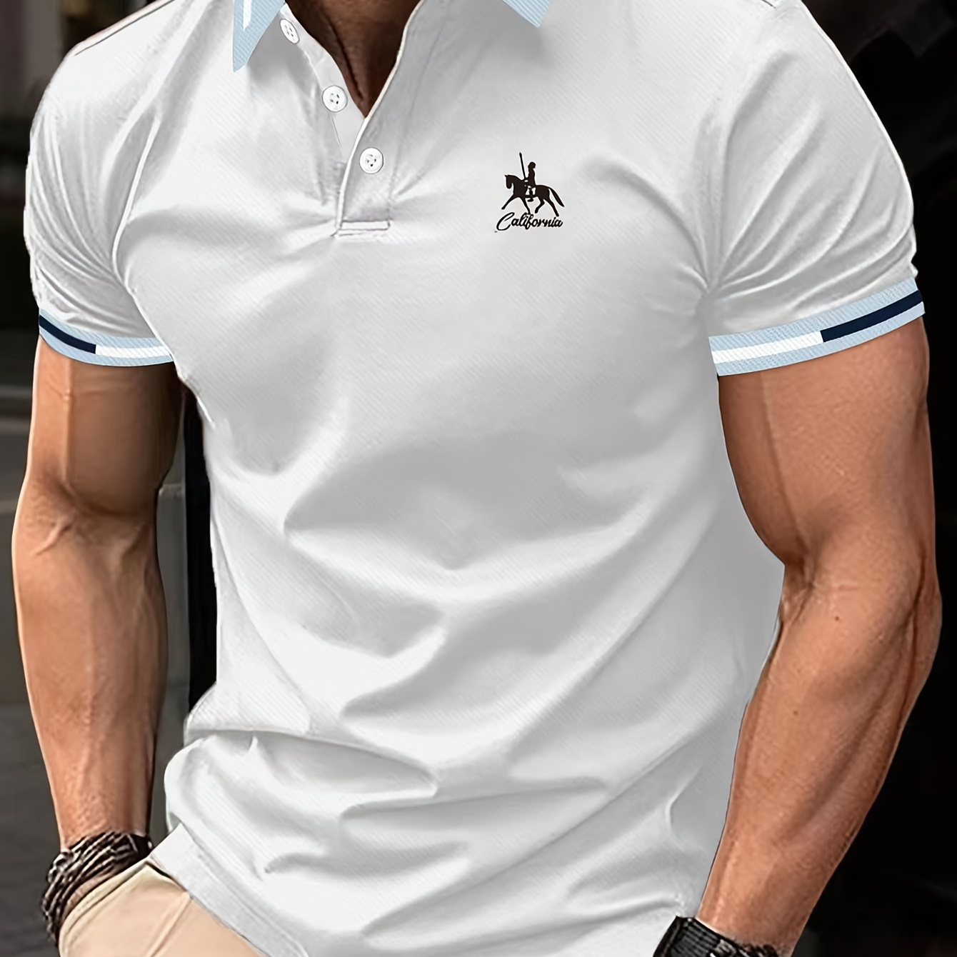 

Men's Riding Horse Graphic Print Short Sleeve Golf T-shirt, Summer Trend Business Tennis Tees For Males