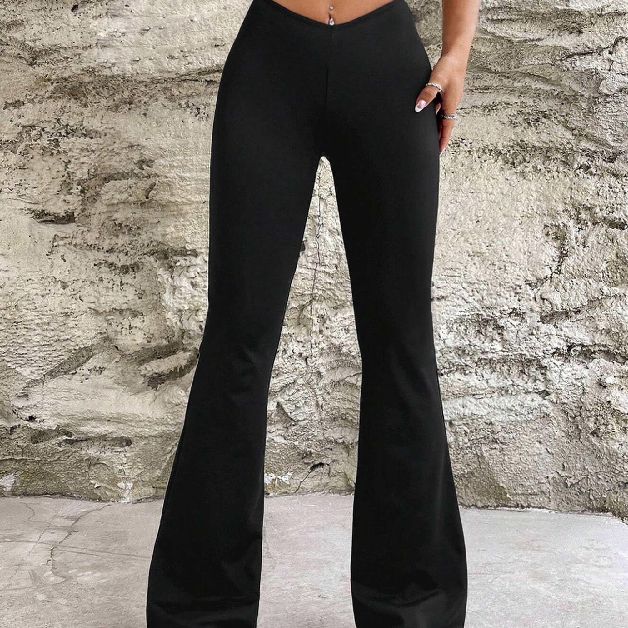 

Solid Color Flare Leg Pants, Versatile High Waist Slim Pants For Spring & Fall, Women's Clothing