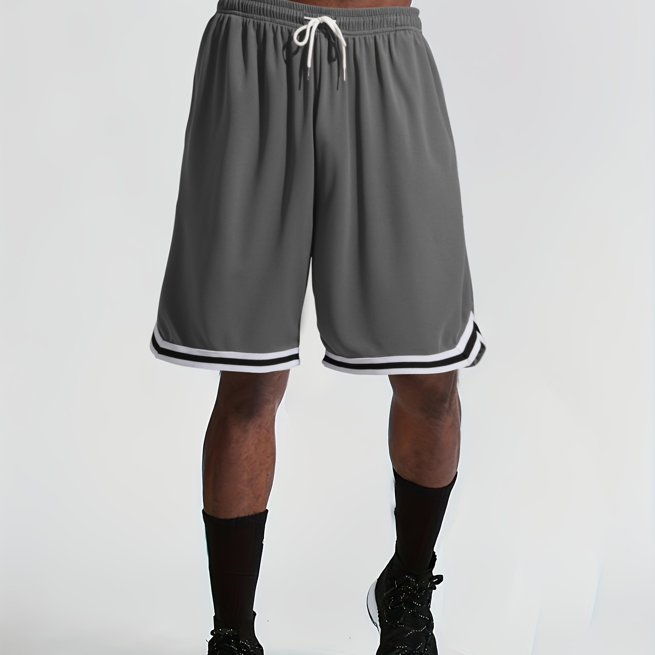 

Men's Contrast Pattern Sports Shorts With Drawstring And Pockets, Lightweight And Breathable Shorts For Summer Basketball Running Training And Fitness Wear