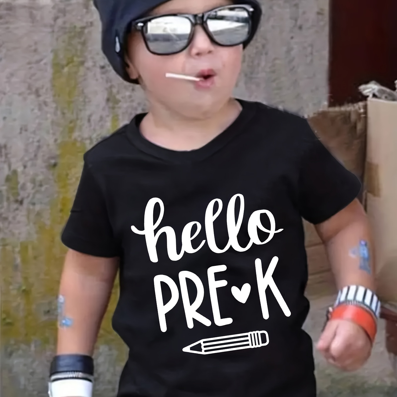 

hello Pre-k" Print T-shirt For Boys, Casual Crew Neck Short Sleeve Top, Boy's Clothing For Daily Street Wear