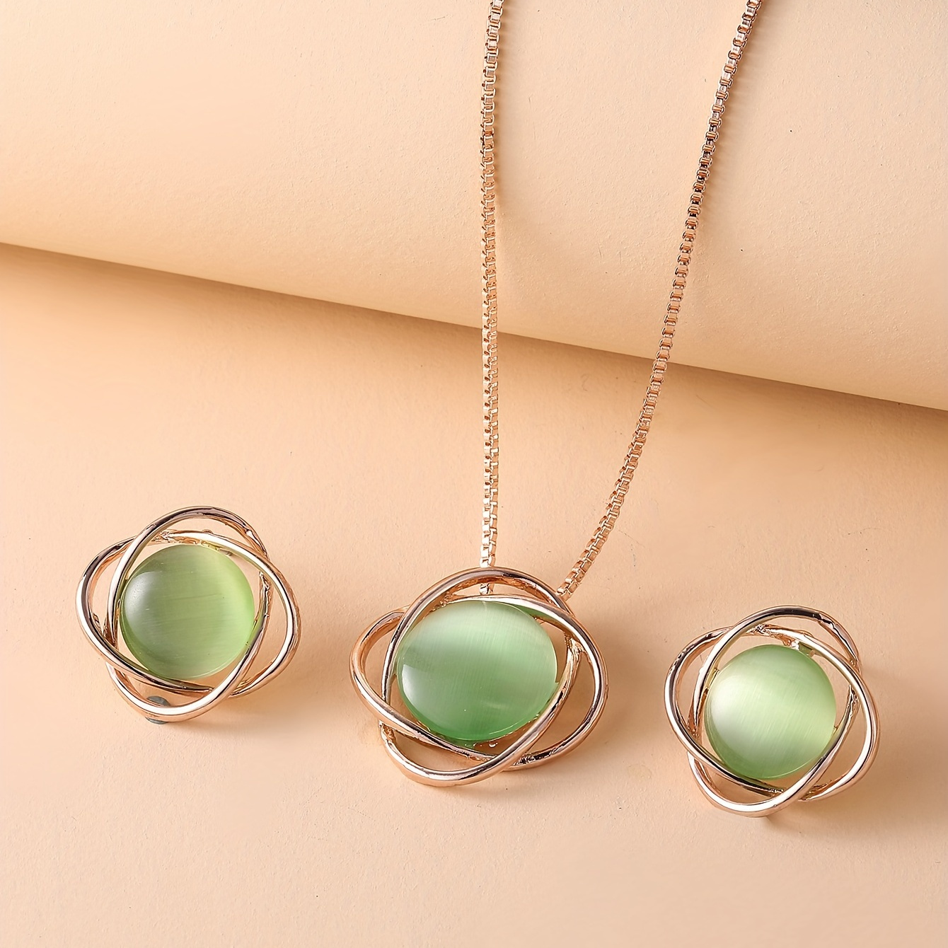 

Women's Geometric Double Oval 3d Rotating Necklace Earrings Jewelry Set Round Shape Opal Fine Jewelry Party Birthday Celebration Gift Accessories