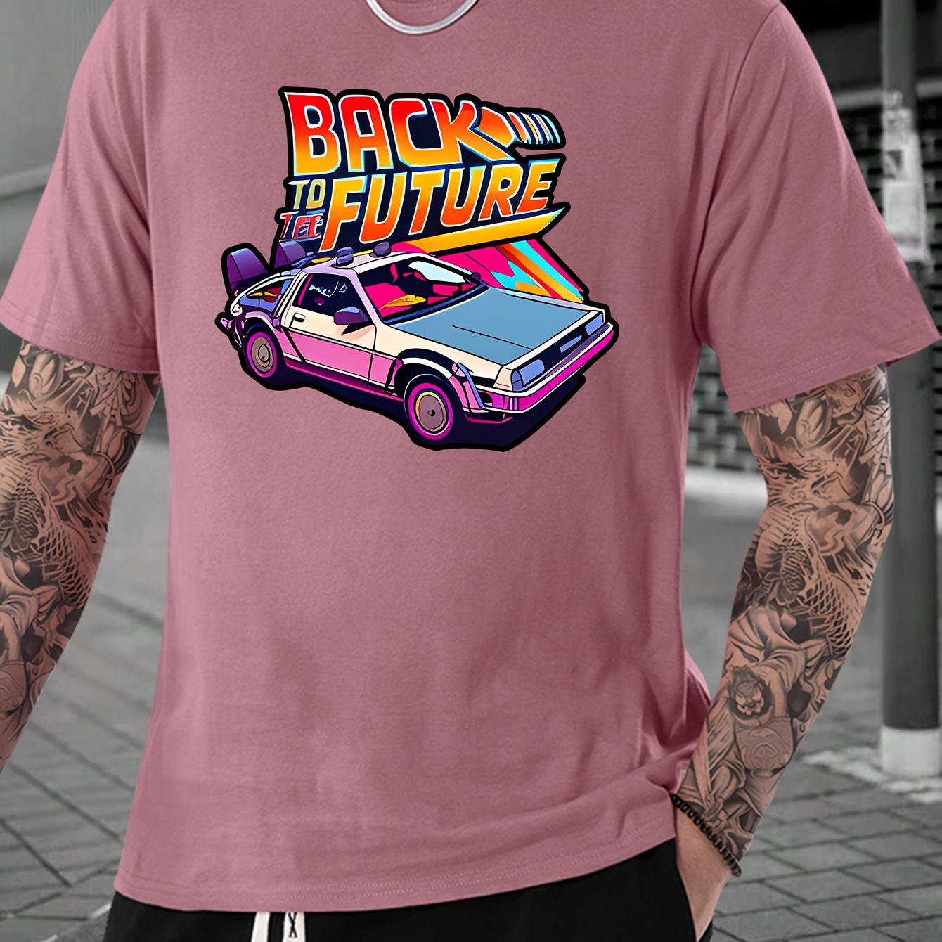 

'Retour vers le futur' T-shirt imprimé pour homme, motif dessin animé, couleur unie, col rond, manches courtes, décontracté, doux, pour activités de plein air, été