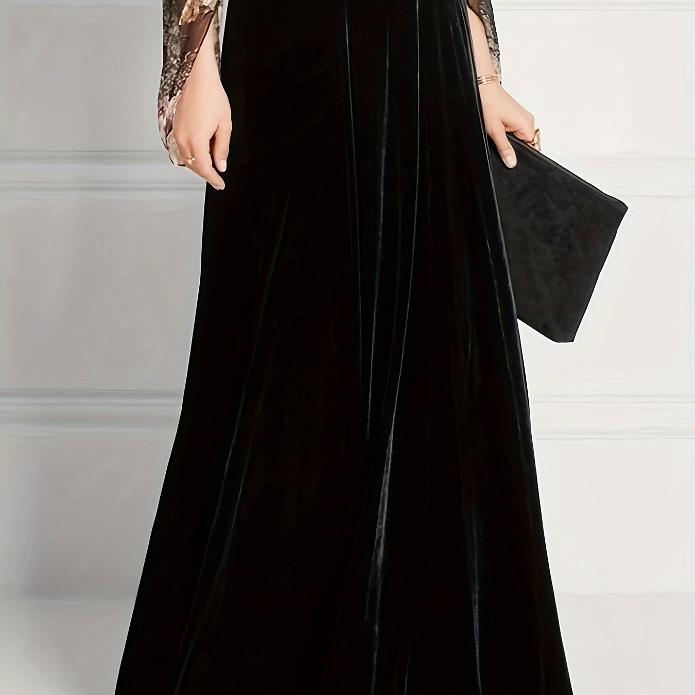 

Flowing Silhouette] Elegant High-waist Velvet Maxi Skirt For Women - Black, A-line, Flowing Design, Casual Or Formal Occasions