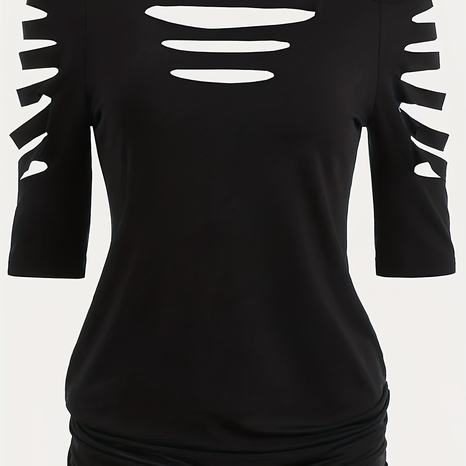 

Cut Out Ruched T-shirt, Sexy Solid Cold Shoulder Summer T-shirt, Women's Clothing