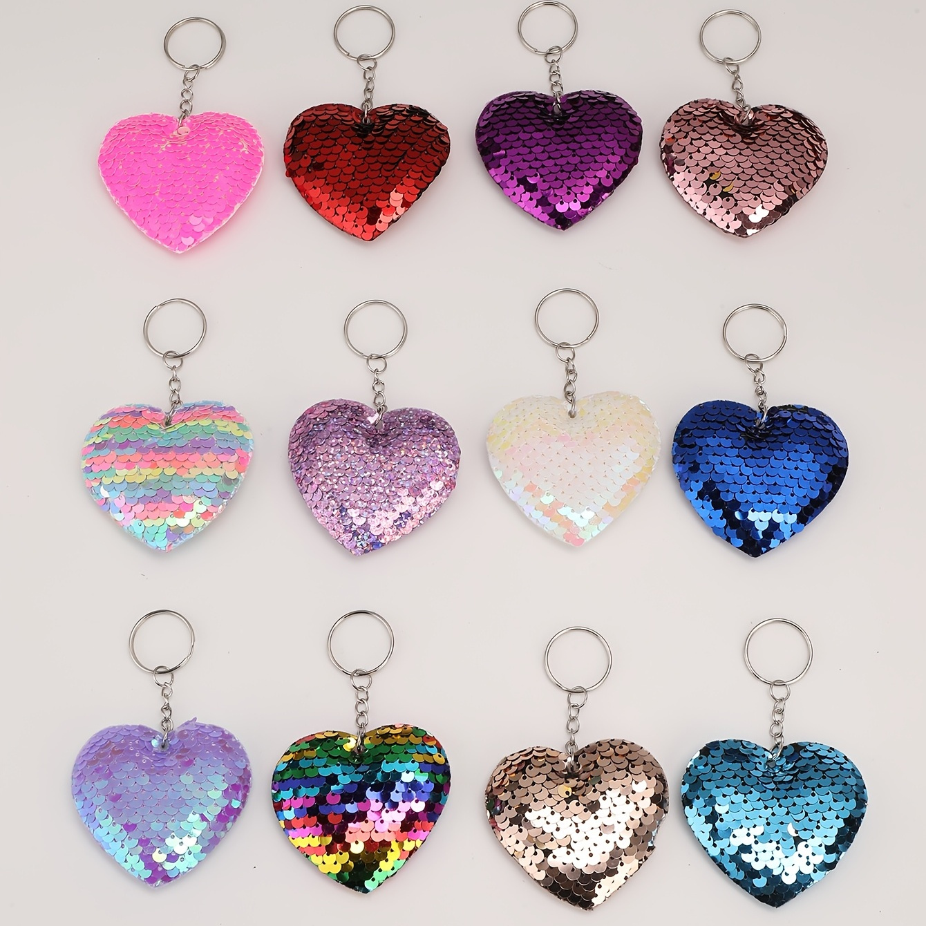 

12pcs Sequin Love Heart Keychain Cute Cartoon Bag Key Chain Keyring Ornament Bag Purse Charm Accessories